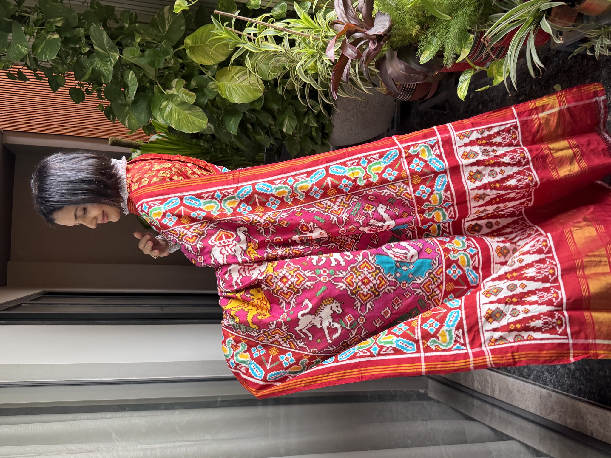 Double Ikat Patan Patola Silk Saree in Crimson & Magenta — Animal Bhat — Patan Patola, Pure Silk, Patan, Gujarat