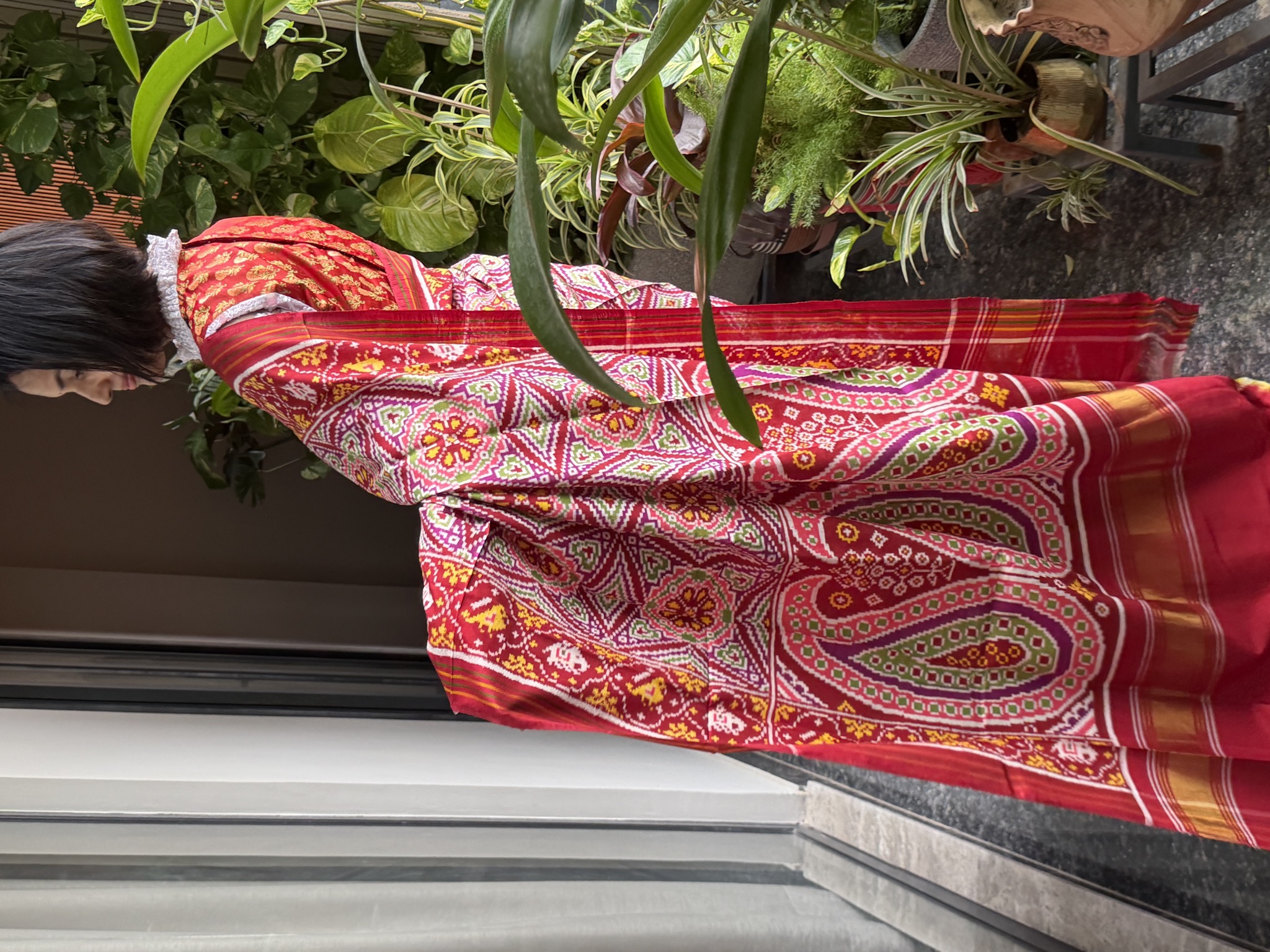 Double Ikat Patan Patola Silk Saree in Crimson Red — Patan Patola, Pure Silk, Patan, Gujarat, view 7