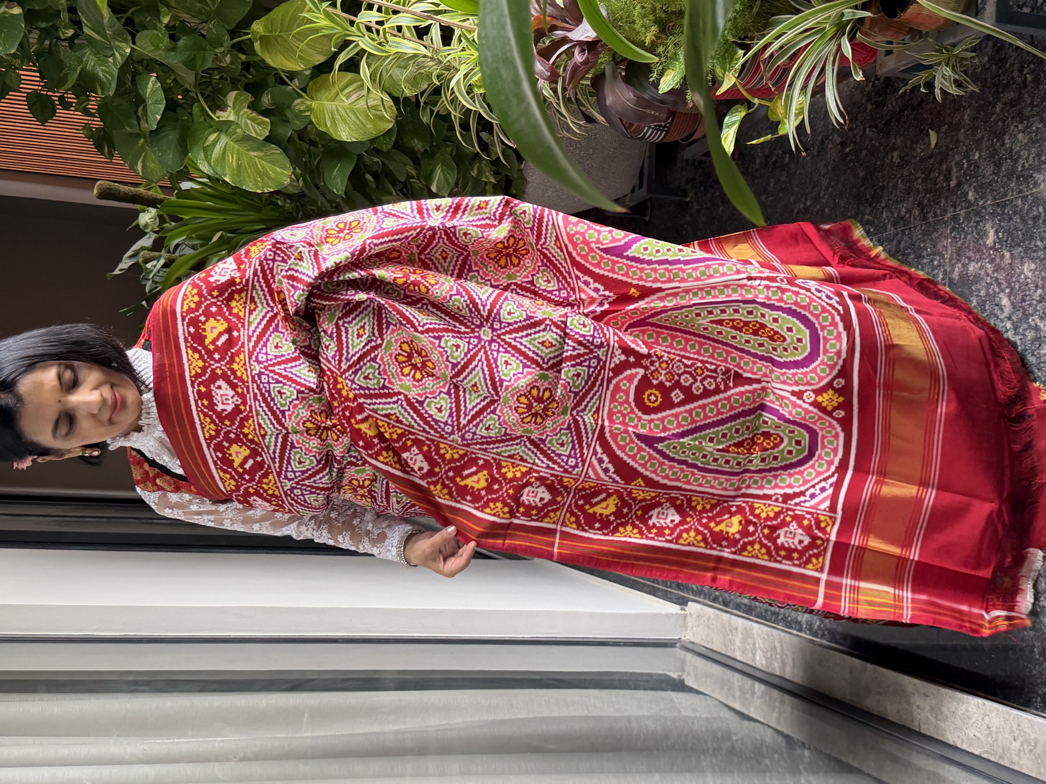 Double Ikat Patan Patola Silk Saree in Crimson Red — Patan Patola, Pure Silk, Patan, Gujarat, view 5