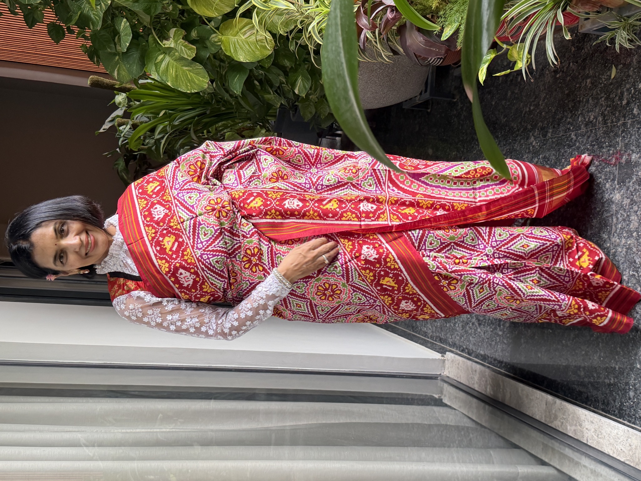 Double Ikat Patan Patola Silk Saree in Crimson Red — Patan Patola, Pure Silk, Patan, Gujarat, view 6