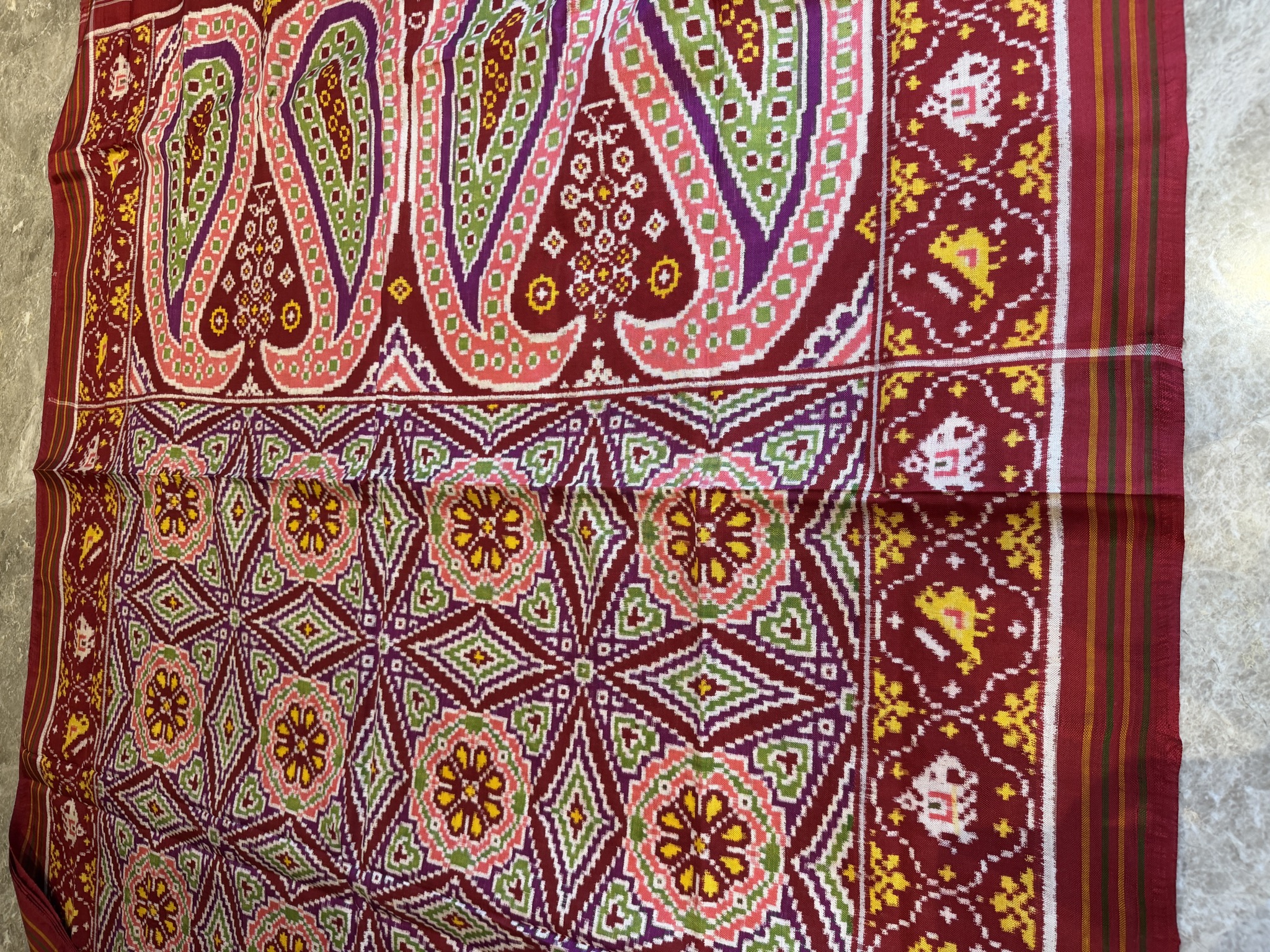 Double Ikat Patan Patola Silk Saree in Crimson Red — Patan Patola, Pure Silk, Patan, Gujarat, view 8