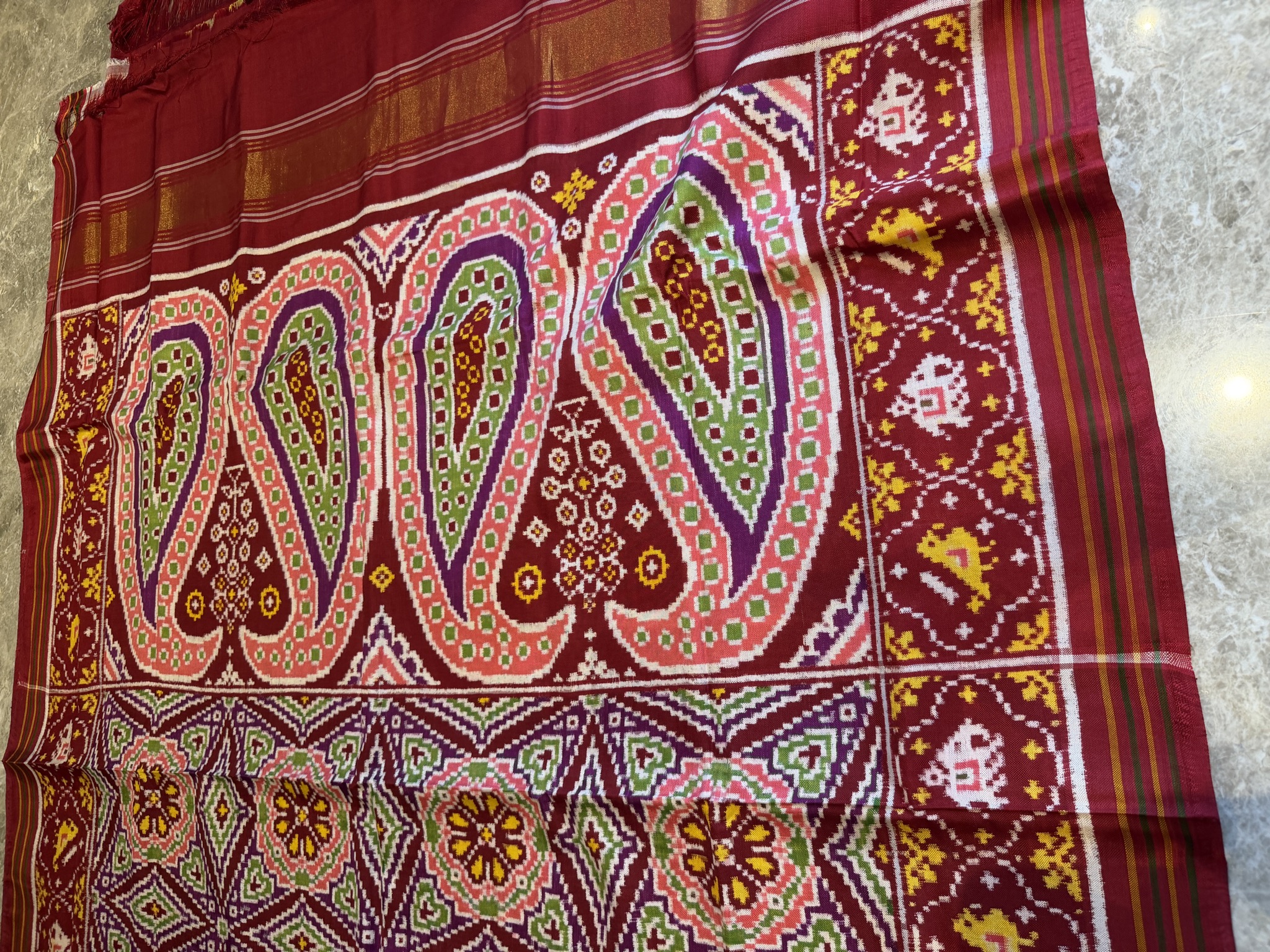Double Ikat Patan Patola Silk Saree in Crimson Red — Patan Patola, Pure Silk, Patan, Gujarat, view 9