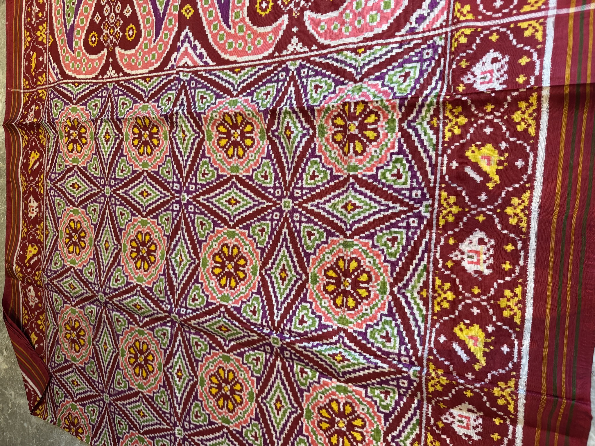 Double Ikat Patan Patola Silk Saree in Crimson Red — Patan Patola, Pure Silk, Patan, Gujarat, view 10