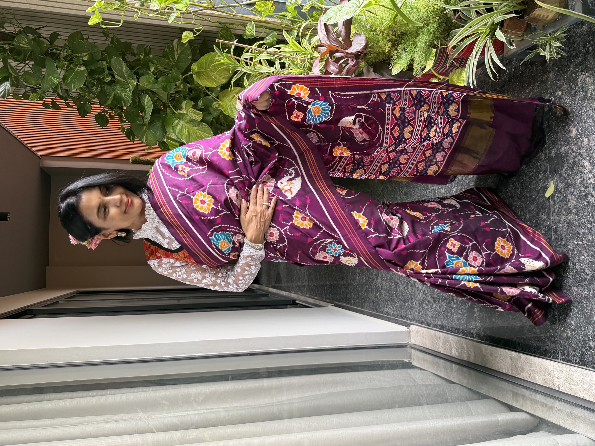 Double Ikat Patan Patola Silk Saree in Deep Purple — Patan Patola, Pure Silk, Patan, Gujarat, view 2