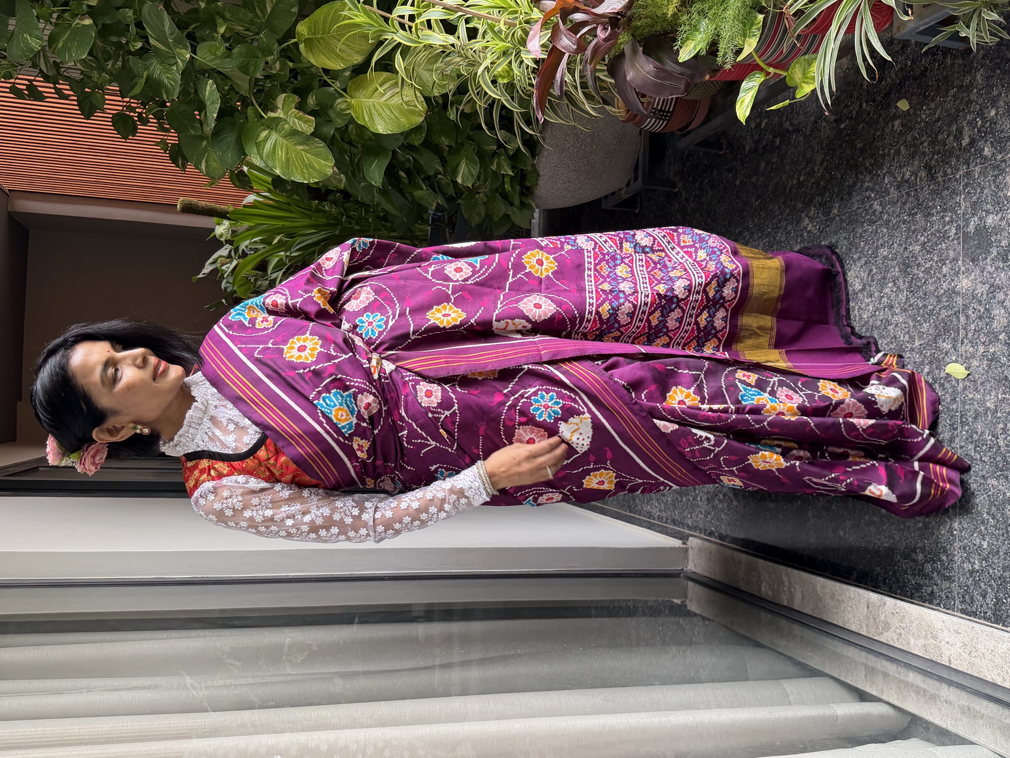 Double Ikat Patan Patola Silk Saree in Deep Purple — Patan Patola, Pure Silk, Patan, Gujarat, view 4