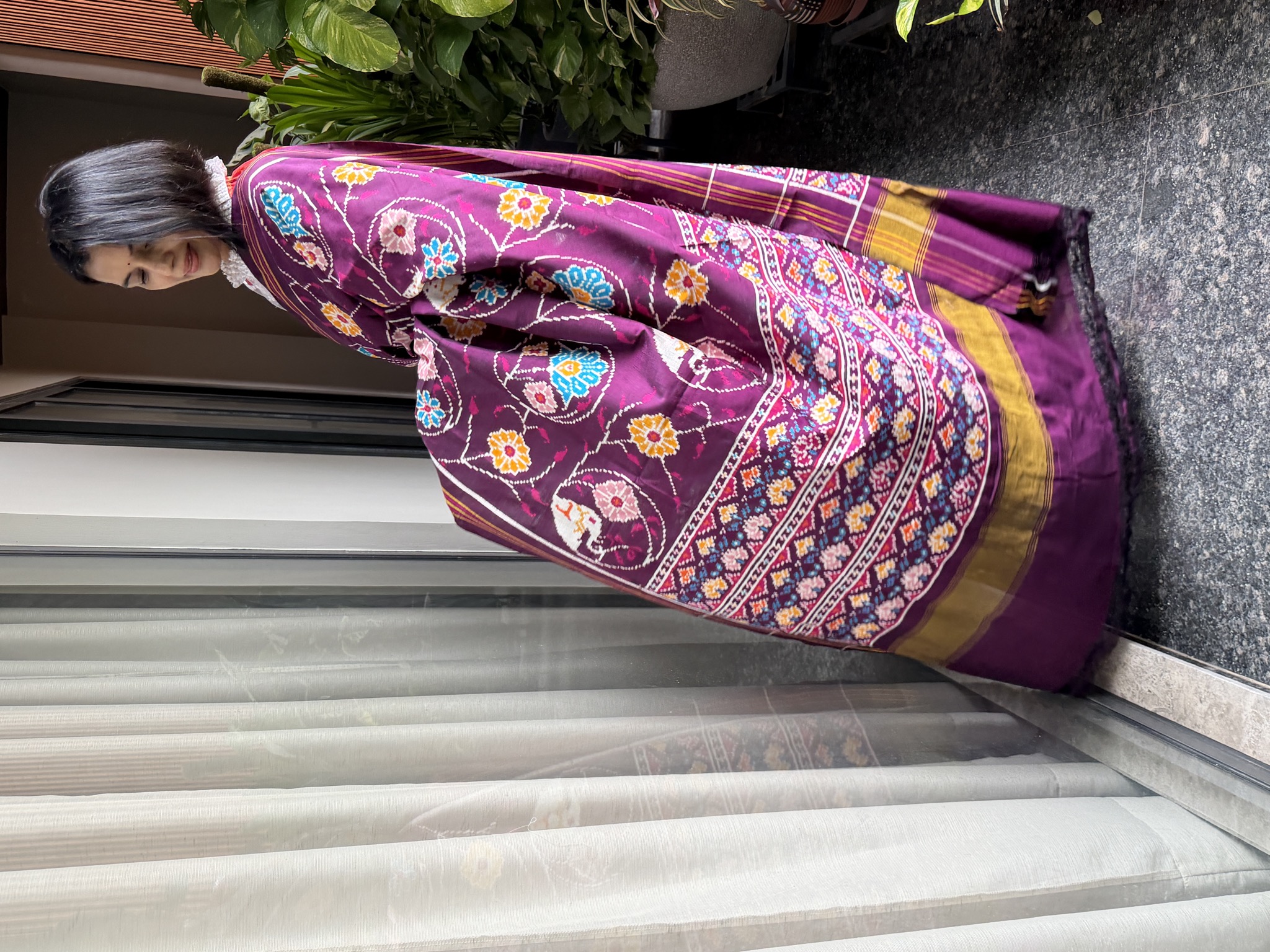 Double Ikat Patan Patola Silk Saree in Deep Purple — Patan Patola, Pure Silk, Patan, Gujarat, view 5