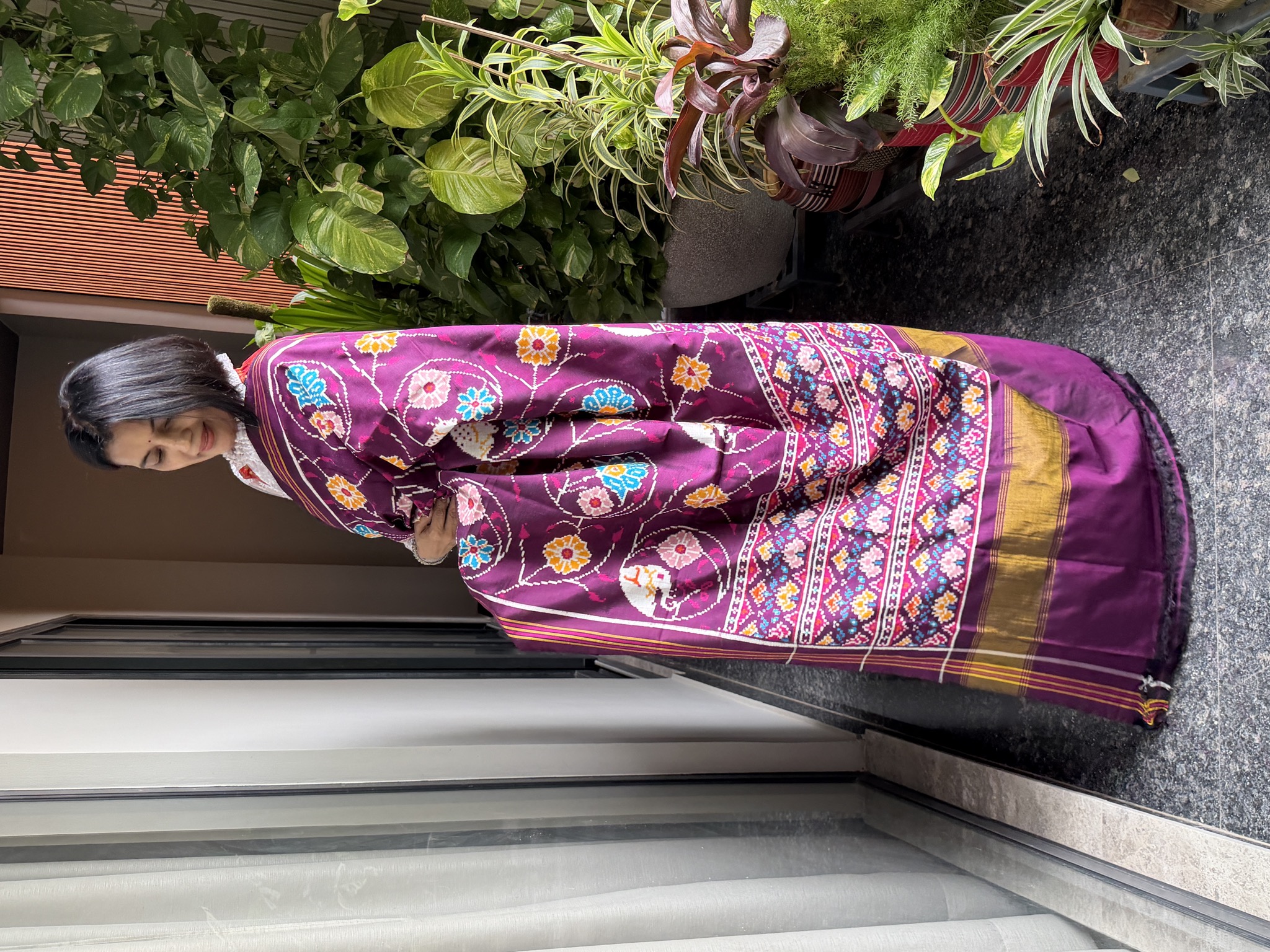 Double Ikat Patan Patola Silk Saree in Deep Purple — Patan Patola, Pure Silk, Patan, Gujarat, view 6