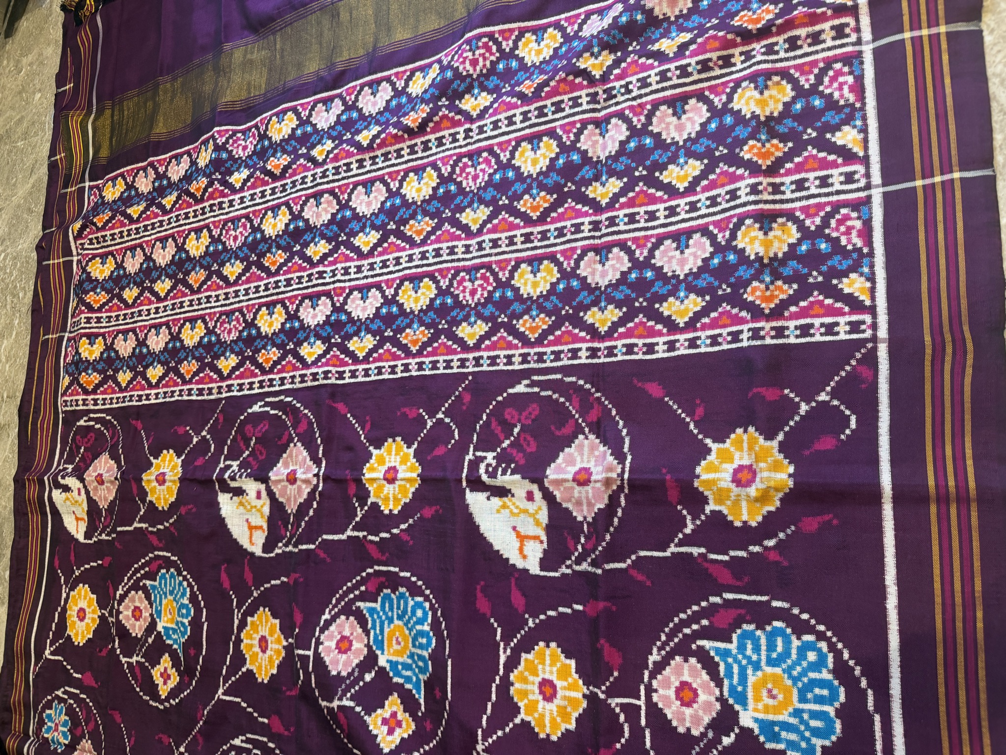 Double Ikat Patan Patola Silk Saree in Deep Purple — Patan Patola, Pure Silk, Patan, Gujarat, view 7