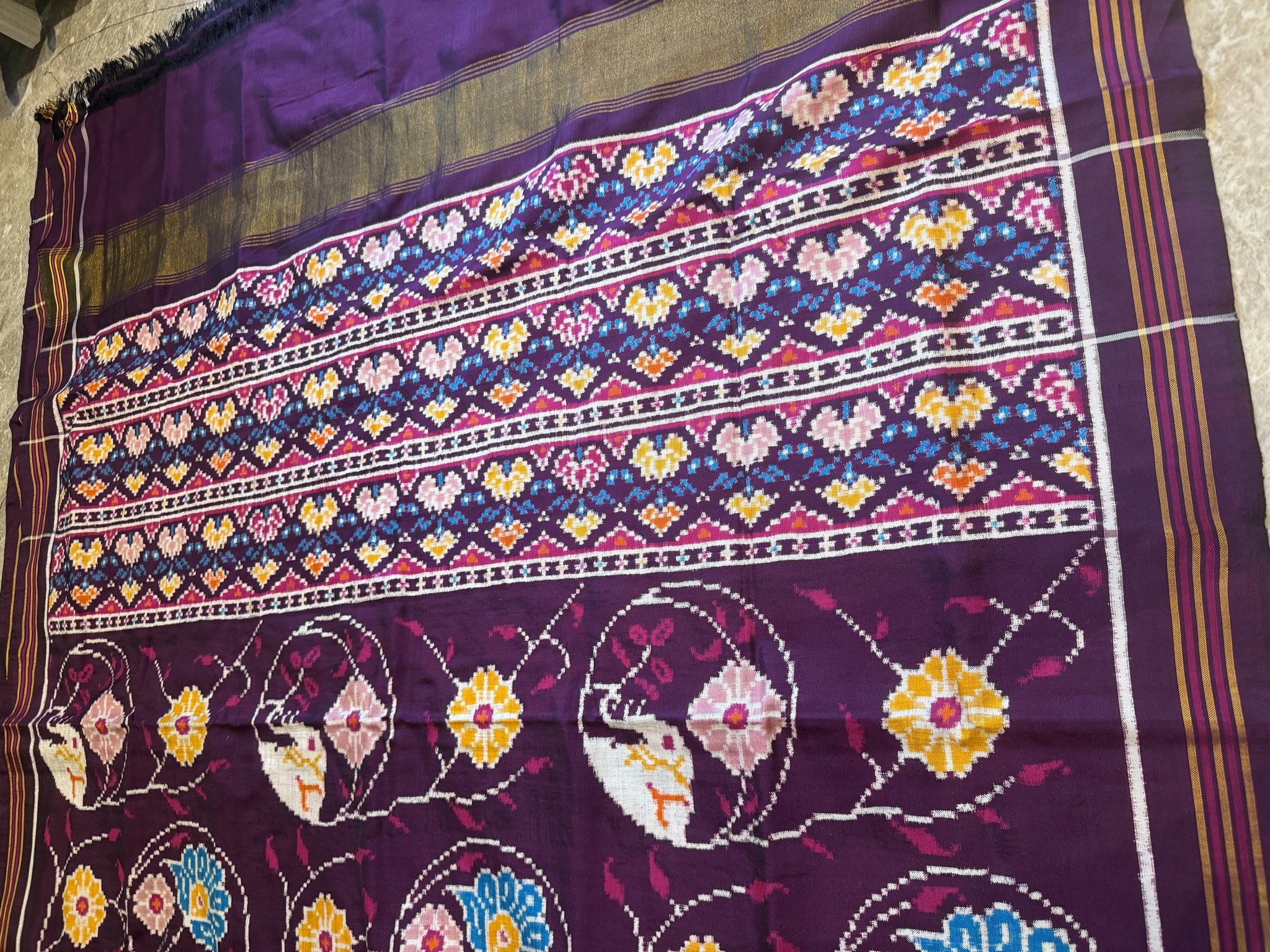 Double Ikat Patan Patola Silk Saree in Deep Purple — Patan Patola, Pure Silk, Patan, Gujarat, view 8