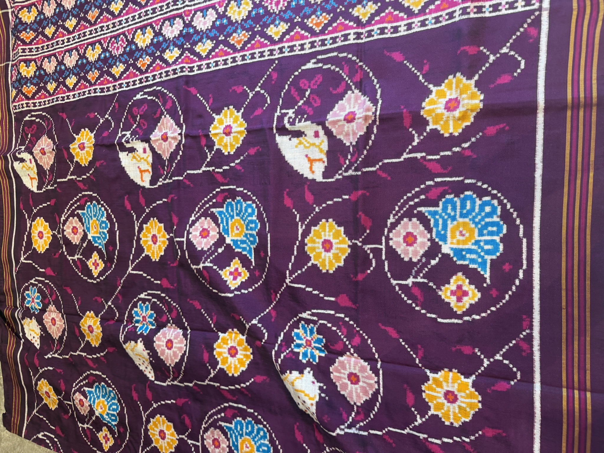 Double Ikat Patan Patola Silk Saree in Deep Purple — Patan Patola, Pure Silk, Patan, Gujarat, view 9