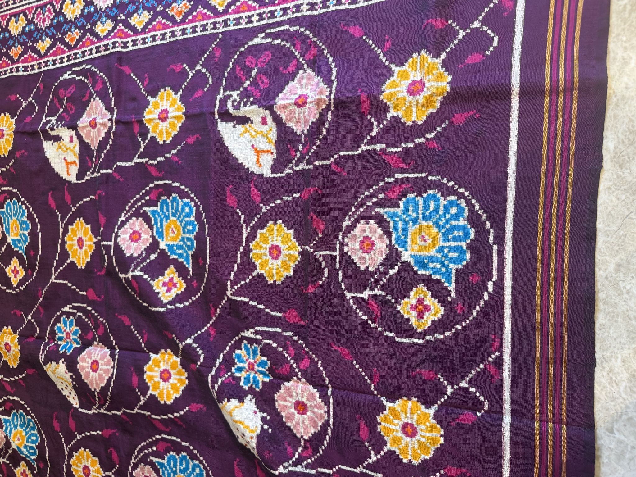 Double Ikat Patan Patola Silk Saree in Deep Purple — Patan Patola, Pure Silk, Patan, Gujarat, view 10