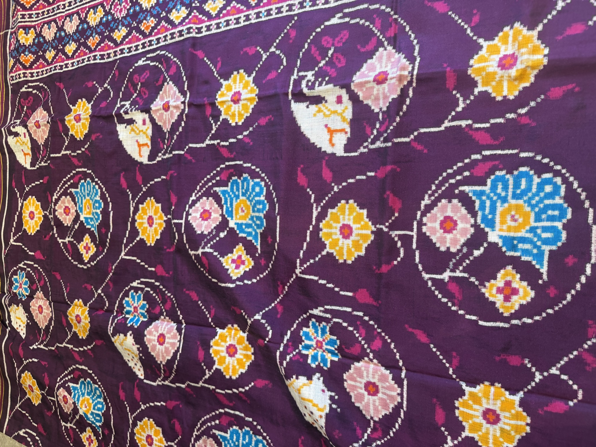Double Ikat Patan Patola Silk Saree in Deep Purple — Patan Patola, Pure Silk, Patan, Gujarat, view 11