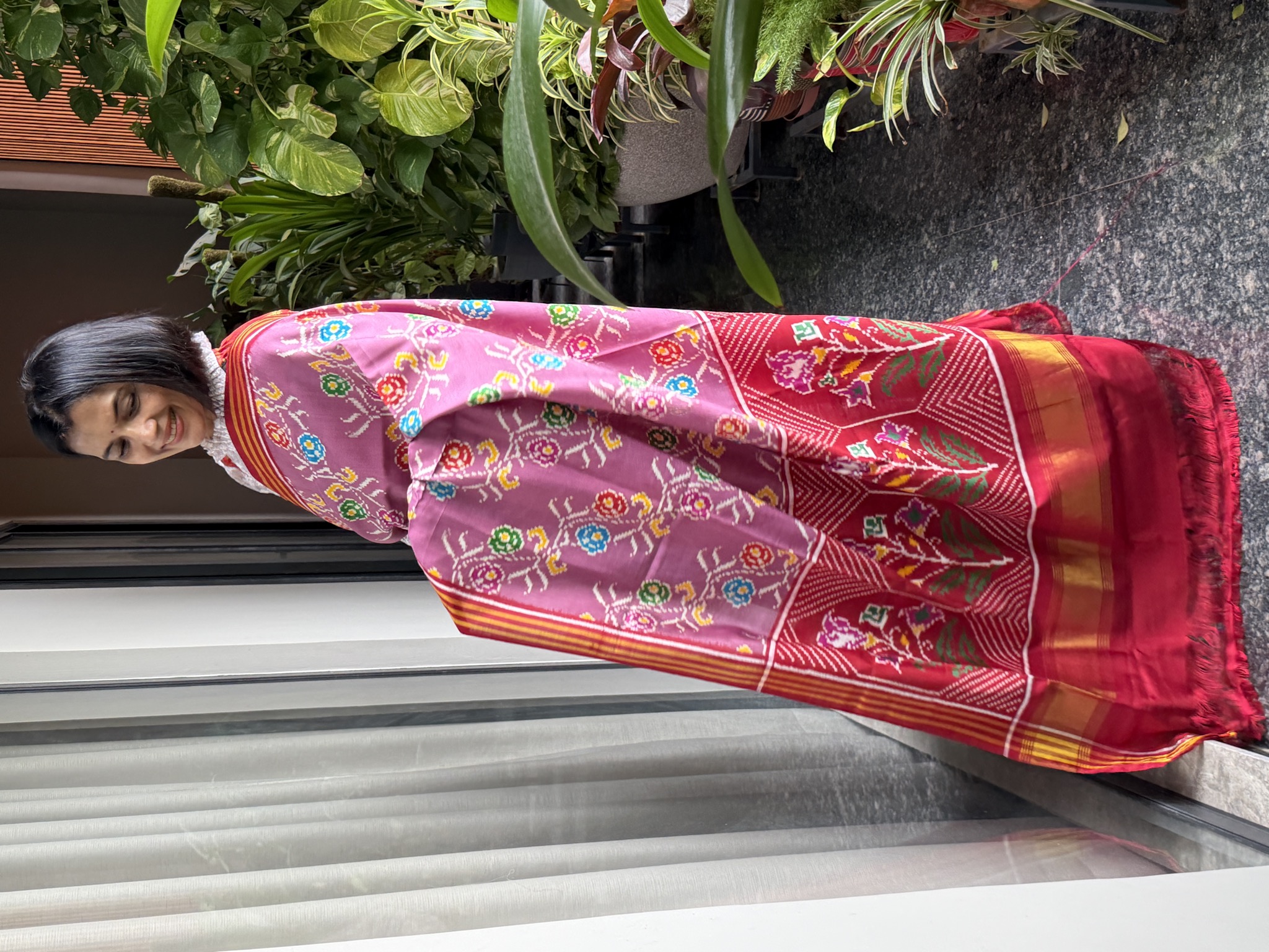 Double Ikat Patan Patola Silk Saree in Rose Pink — Patan Patola, Pure Silk, Patan, Gujarat