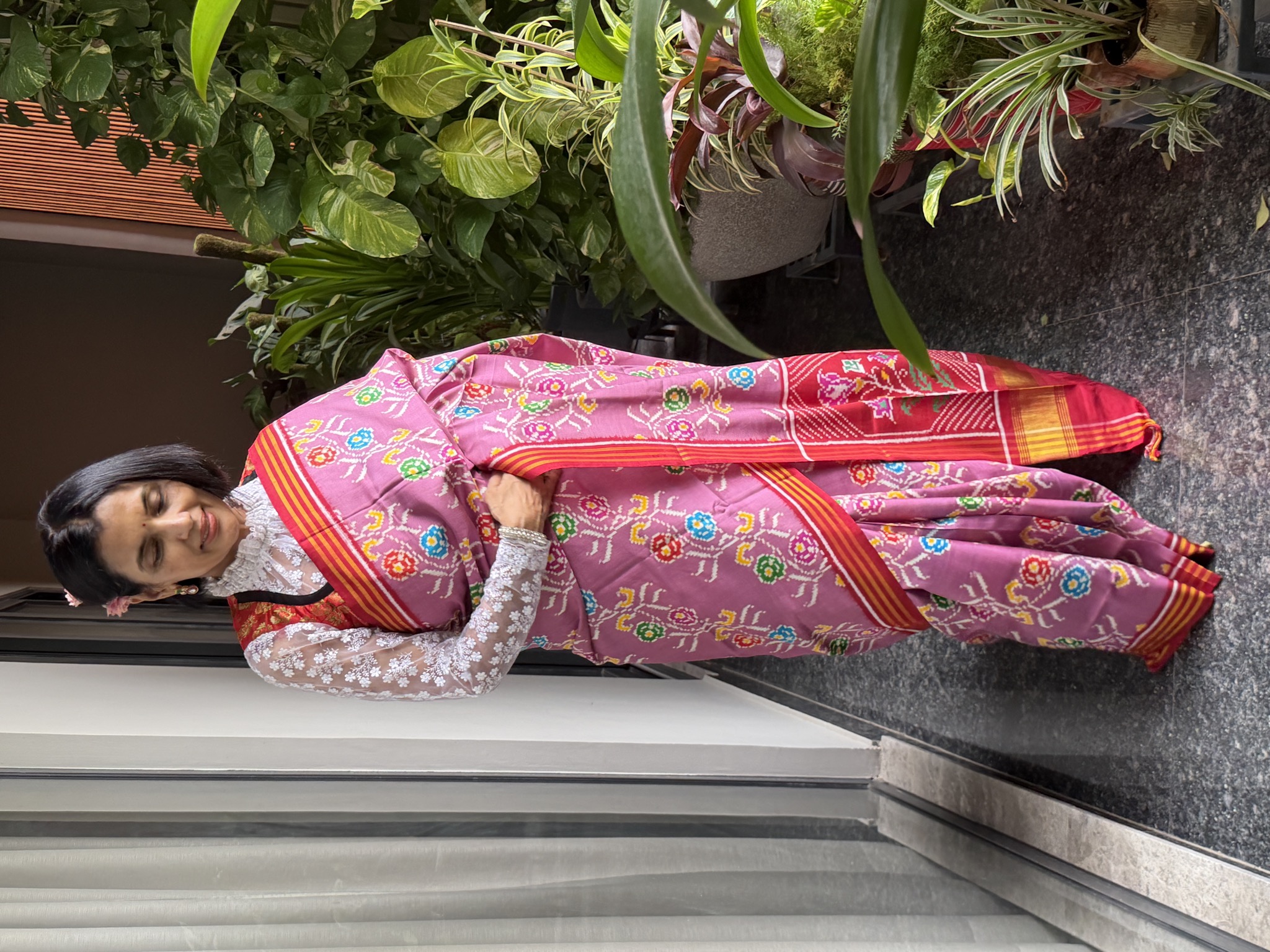 Double Ikat Patan Patola Silk Saree in Rose Pink — Patan Patola, Pure Silk, Patan, Gujarat, view 4