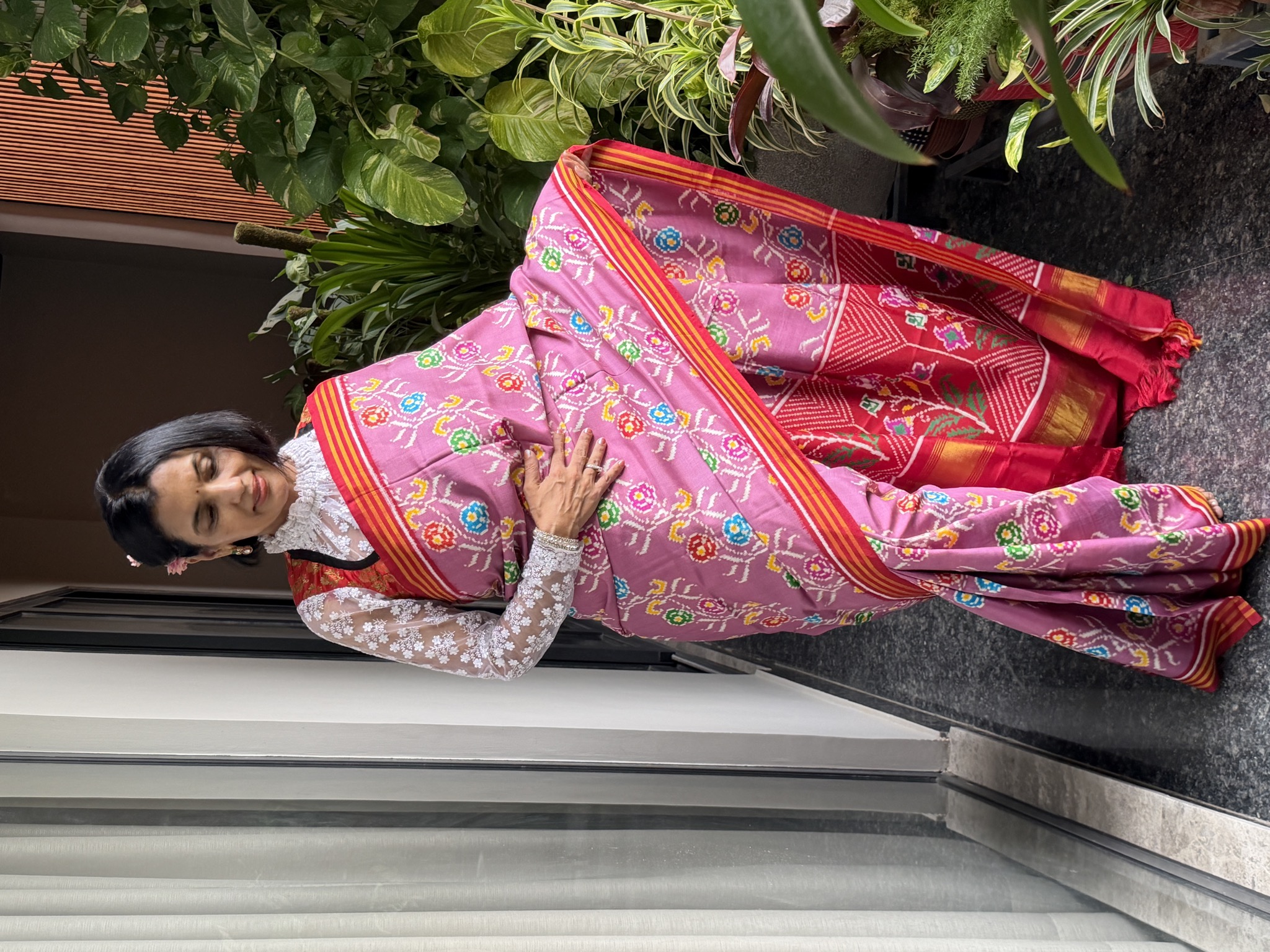 Double Ikat Patan Patola Silk Saree in Rose Pink — Patan Patola, Pure Silk, Patan, Gujarat, view 7