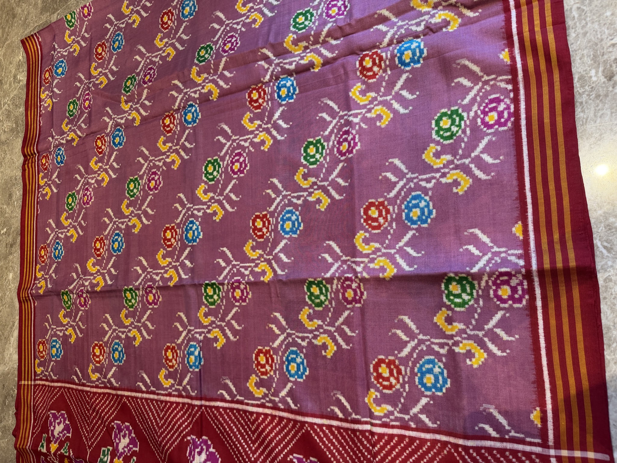 Double Ikat Patan Patola Silk Saree in Rose Pink — Patan Patola, Pure Silk, Patan, Gujarat, view 8