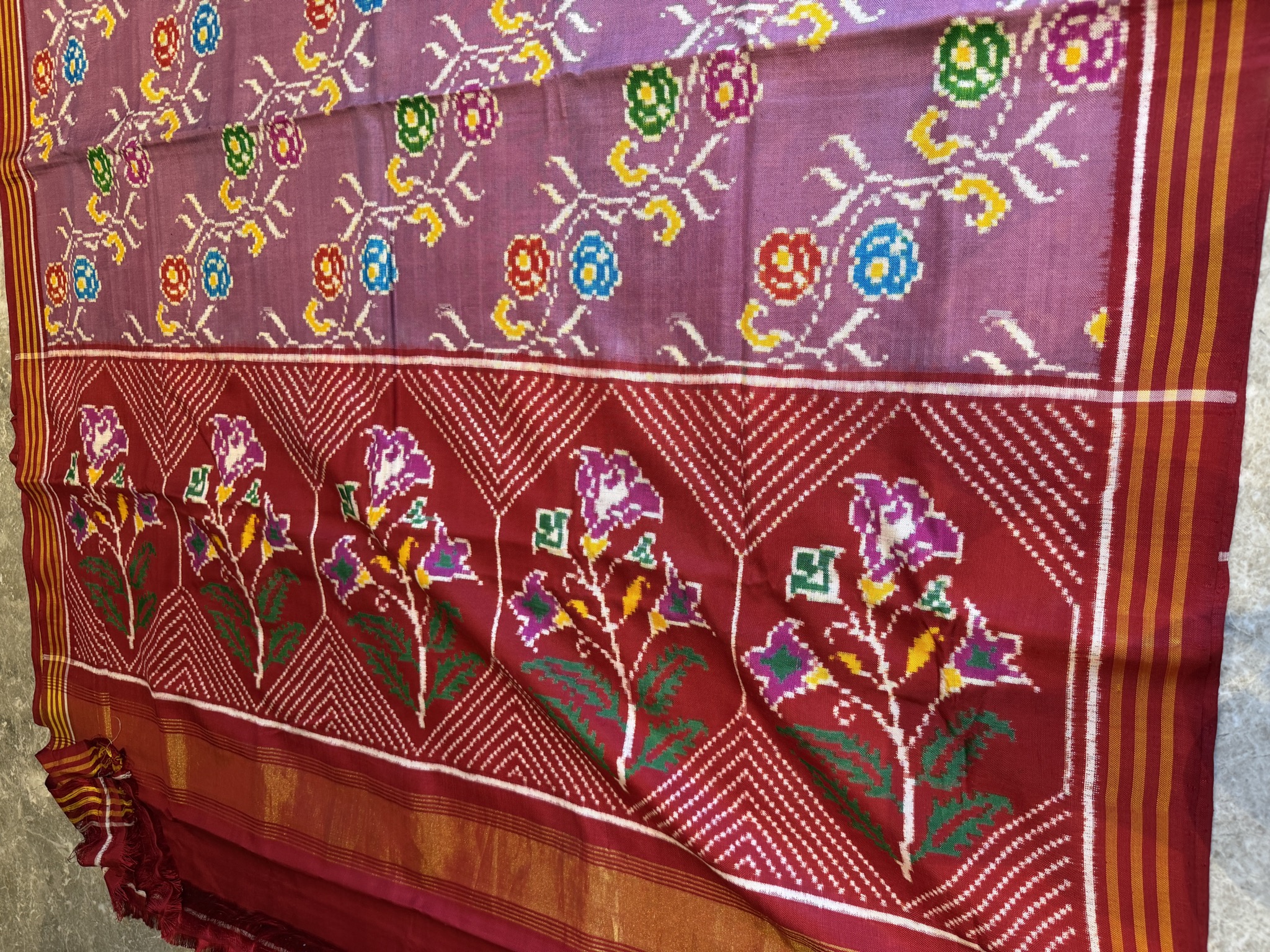 Double Ikat Patan Patola Silk Saree in Rose Pink — Patan Patola, Pure Silk, Patan, Gujarat, view 9