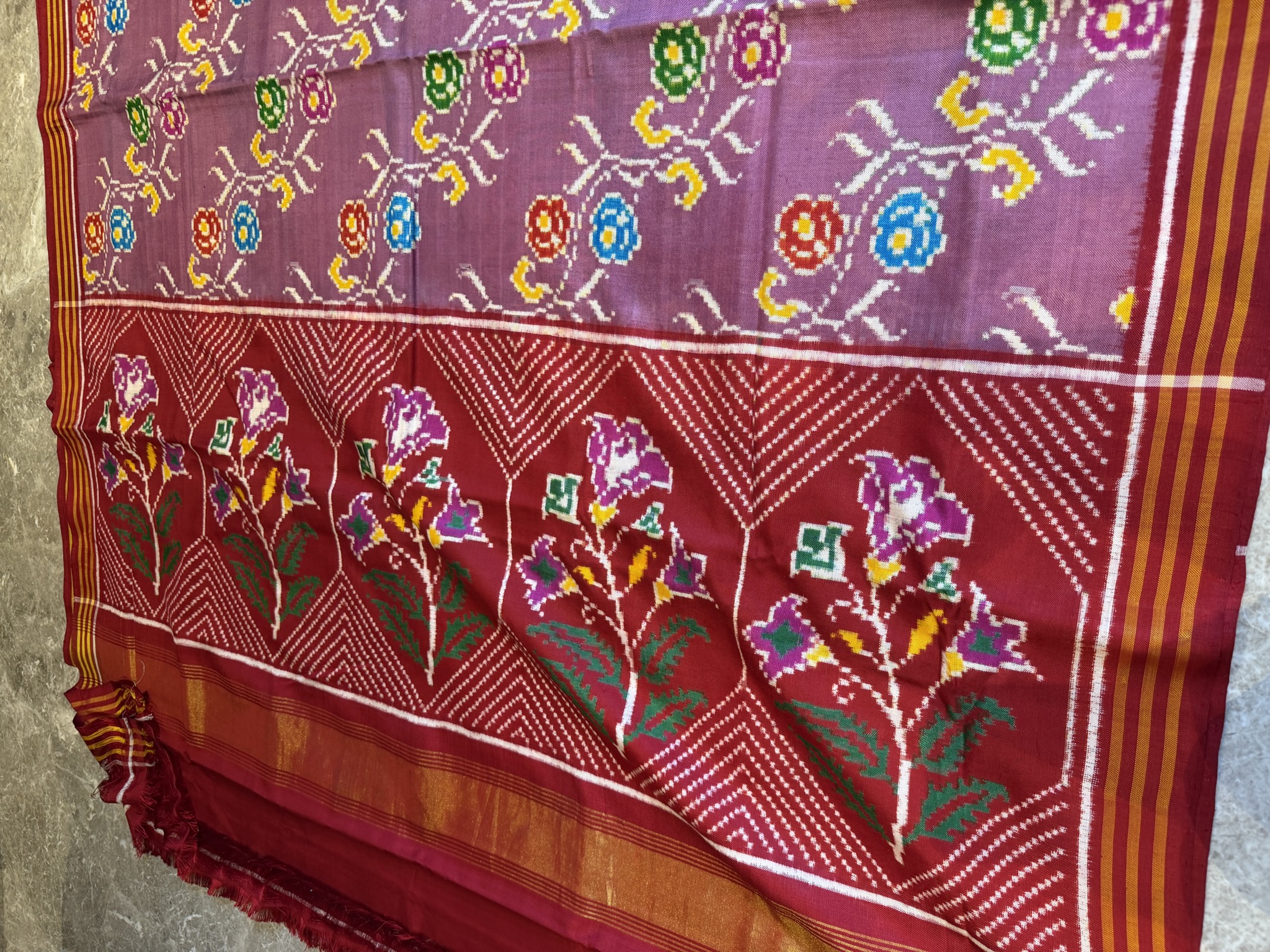 Double Ikat Patan Patola Silk Saree in Rose Pink — Patan Patola, Pure Silk, Patan, Gujarat, view 10