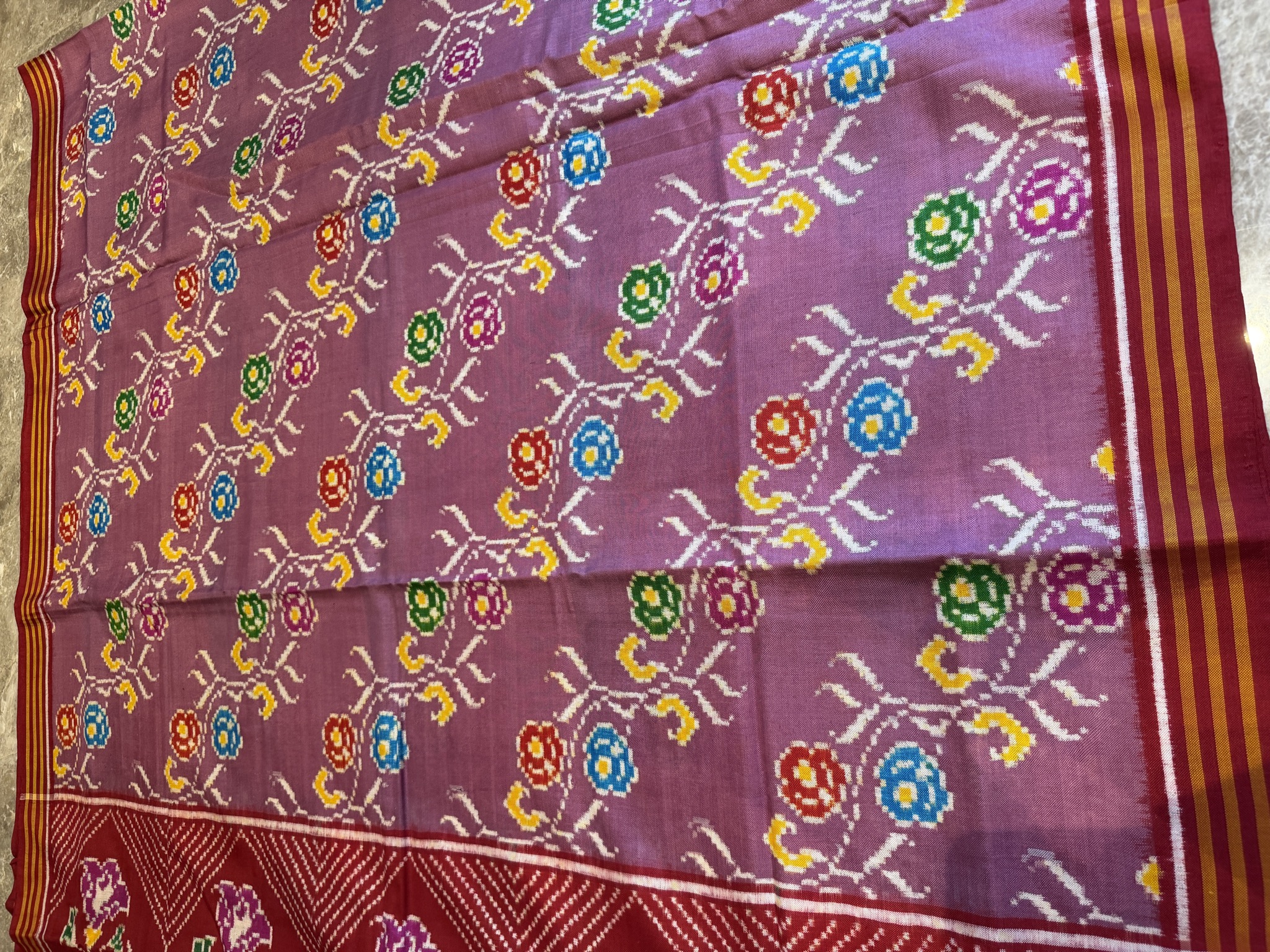 Double Ikat Patan Patola Silk Saree in Rose Pink — Patan Patola, Pure Silk, Patan, Gujarat, view 11