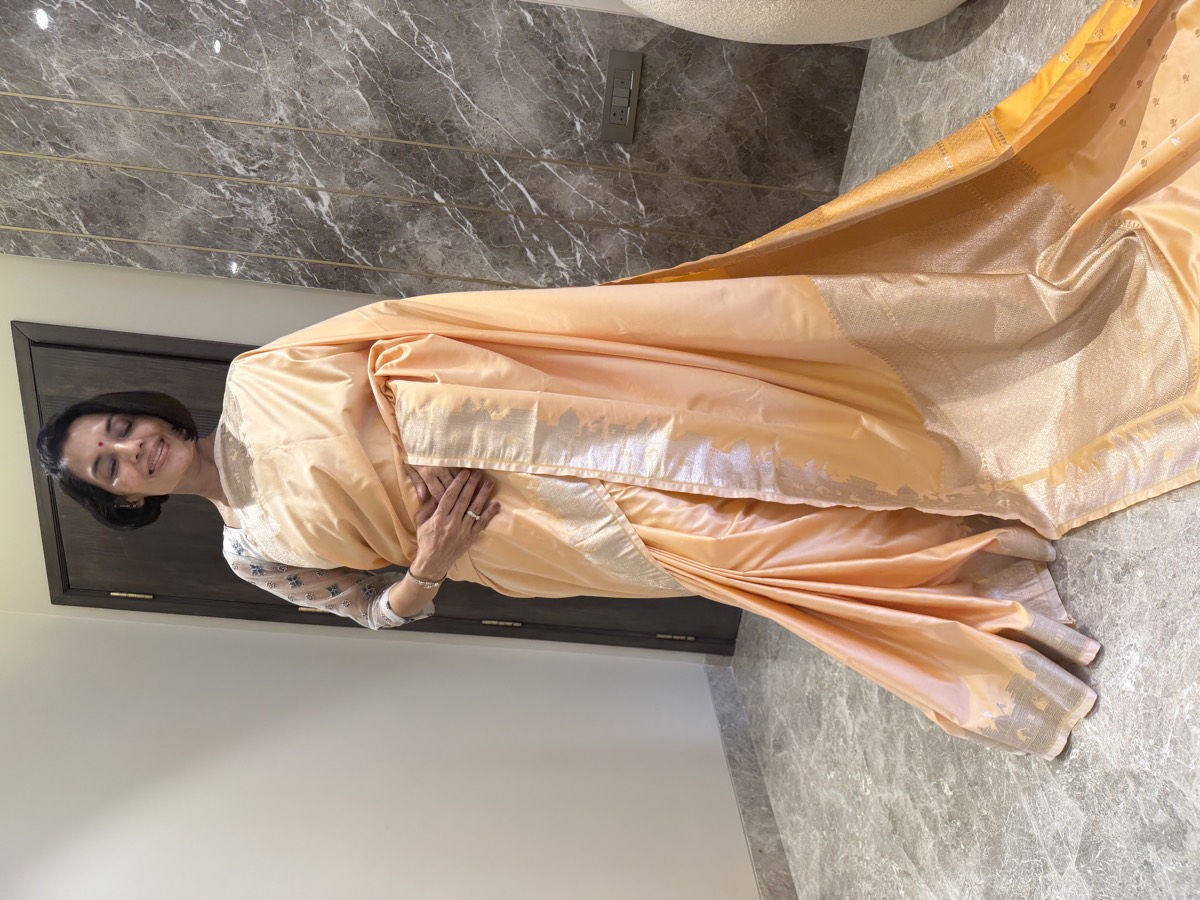 Peach Mushroo Silk Kashi Assi Ghat Banarasi Saree — Banarasi, Mushroo Silk, Varanasi, Uttar Pradesh, view 5