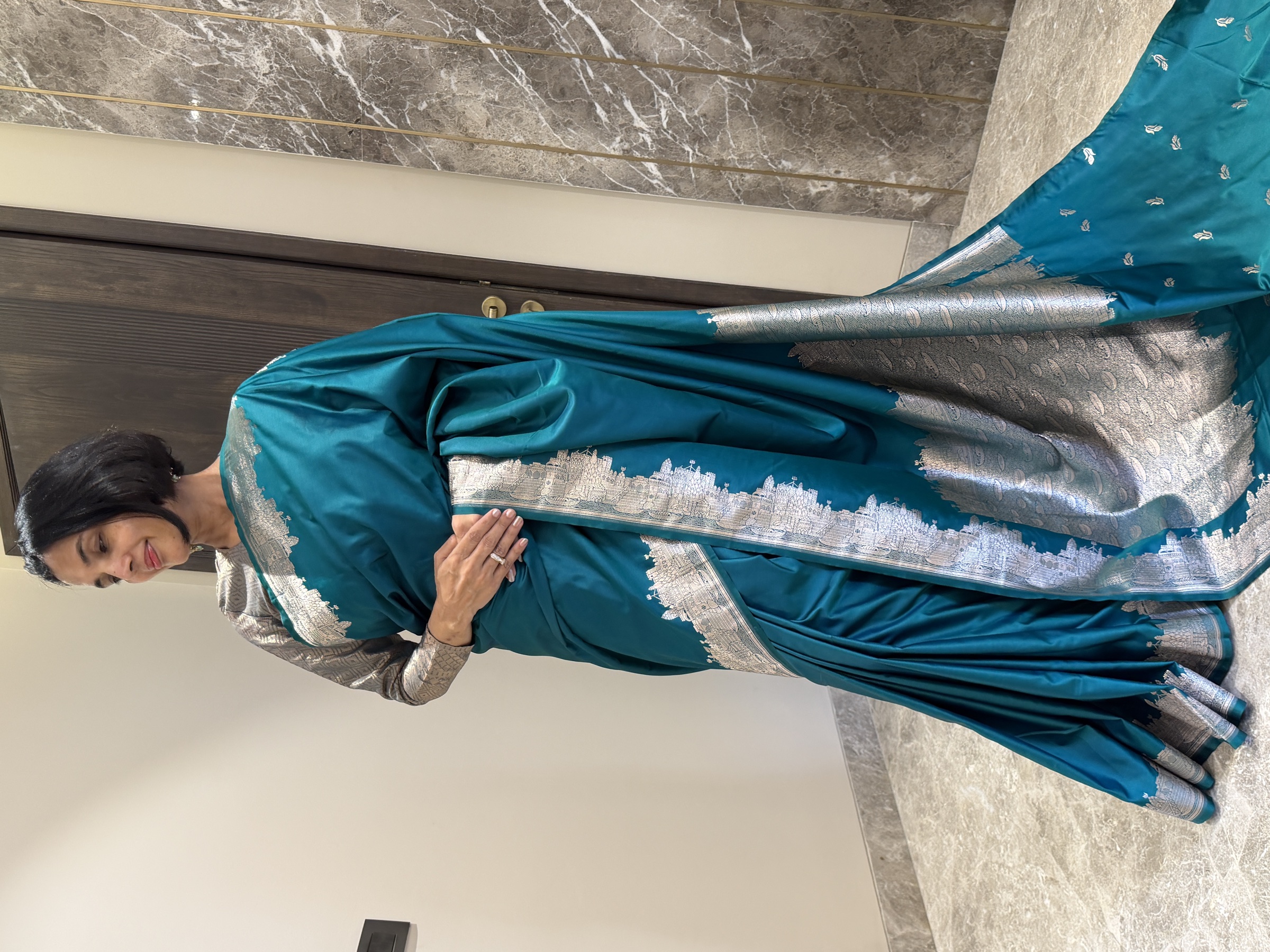 Peacock Green Mushroo Silk Banarasi — Kashi Assi 80 Ghat — Banarasi, Mushroo Silk, Varanasi, Uttar Pradesh