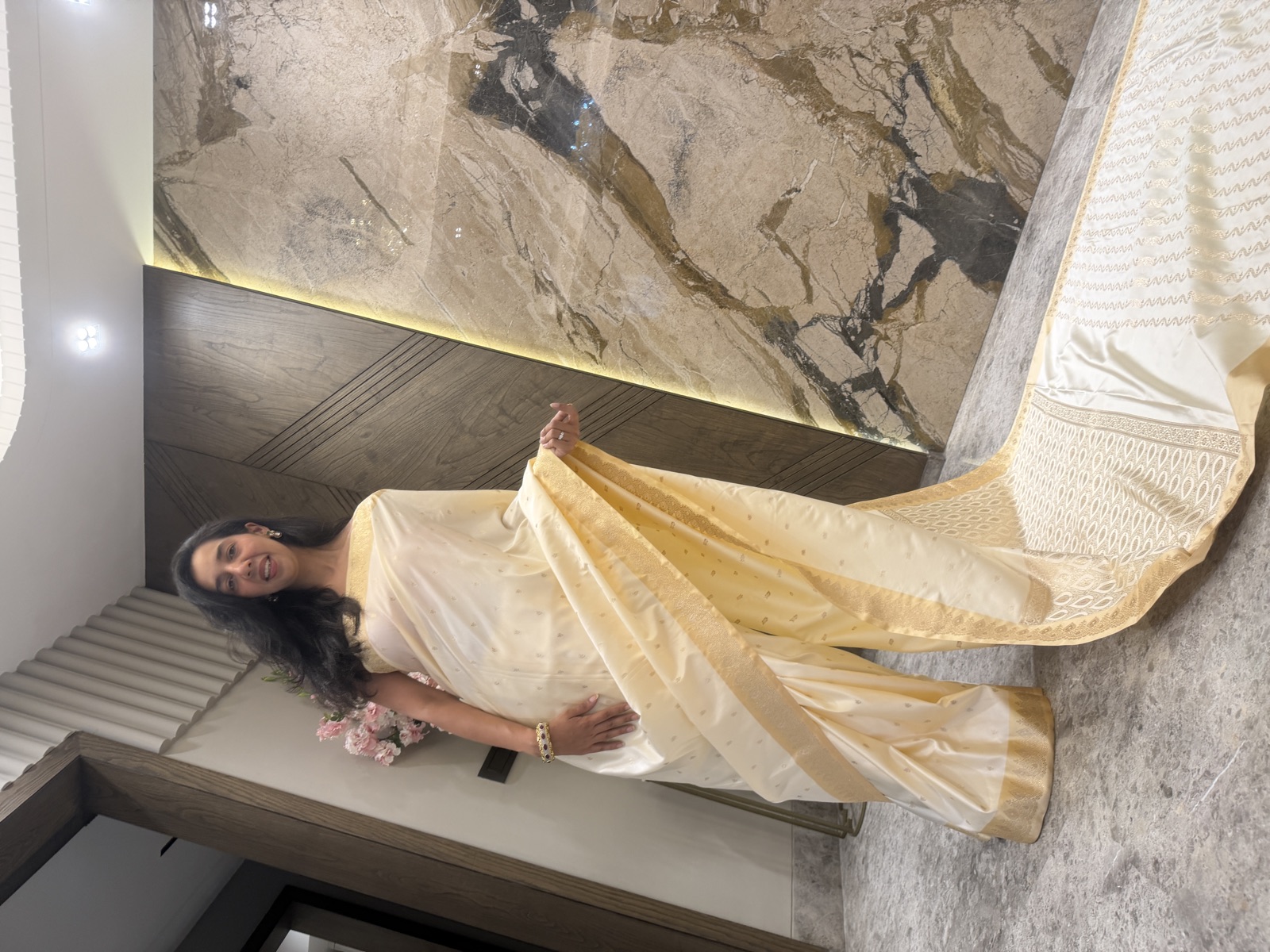 Pearl Mushroo Silk Banarasi Saree with Scallop Border — Banarasi, Mushroo Silk, Varanasi, Uttar Pradesh