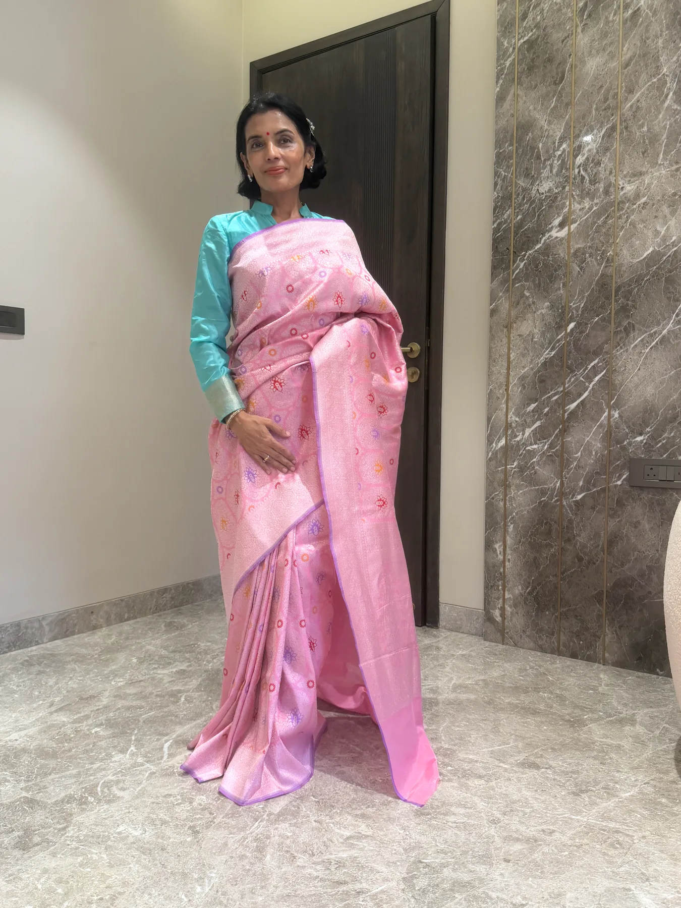 Pink Silk Brocade Khimkhaab Kaduwa Locked-Weave Banarasi Saree with Silver-Tone Zari and Tilfi Meena — Banarasi, Silk Brocade