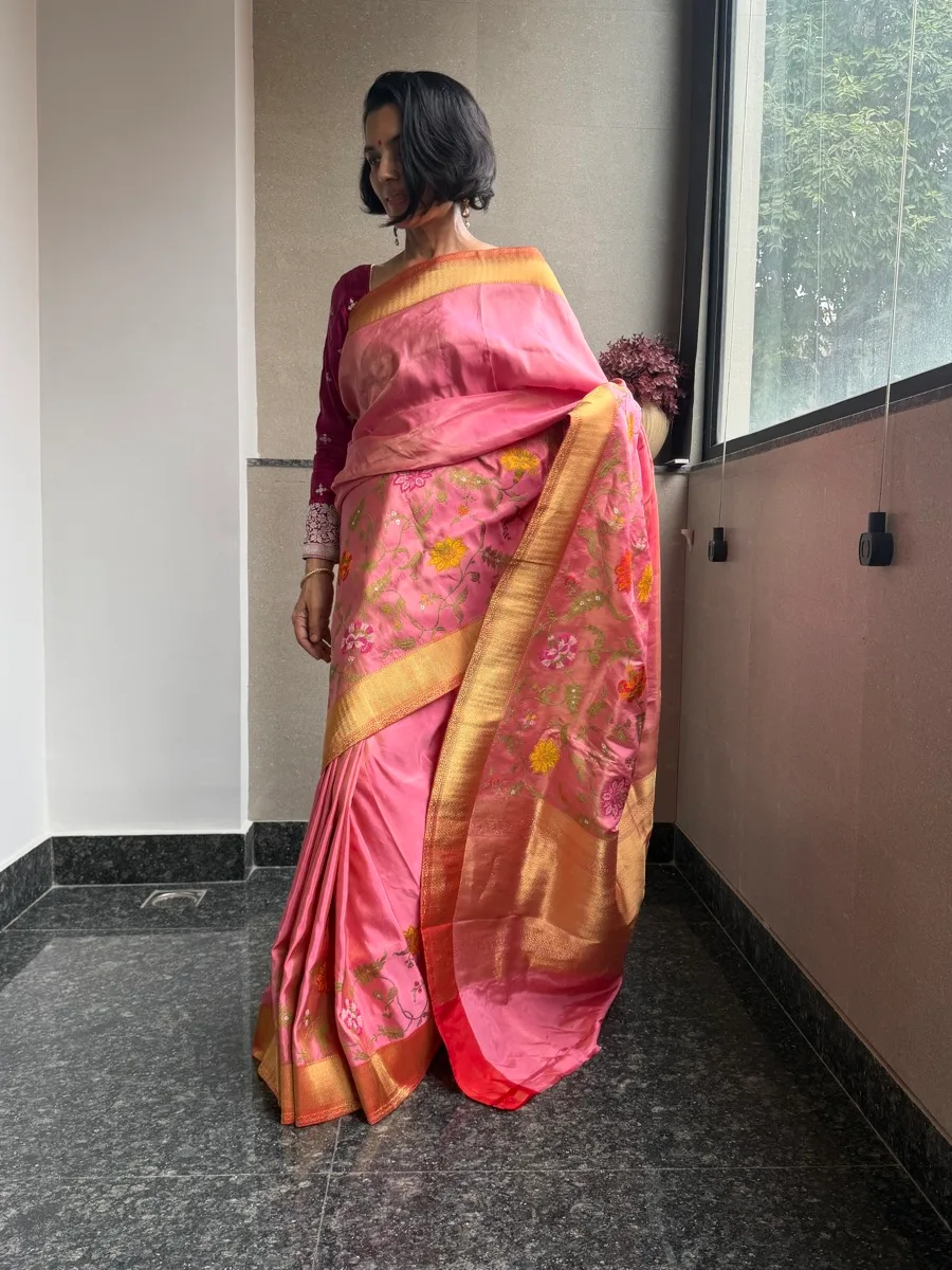 Pink Tissue Katan Silk Multi-Meena Kaduwa Banarasi Saree — Banarasi, Tissue Katan Silk, Varanasi, Uttar Pradesh, view 4
