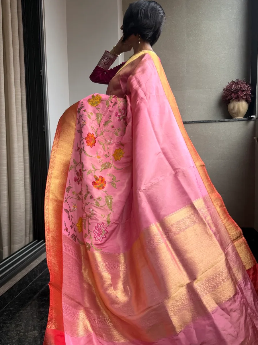 Pink Tissue Katan Silk Multi-Meena Kaduwa Banarasi Saree — Banarasi, Tissue Katan Silk, Varanasi, Uttar Pradesh, view 6