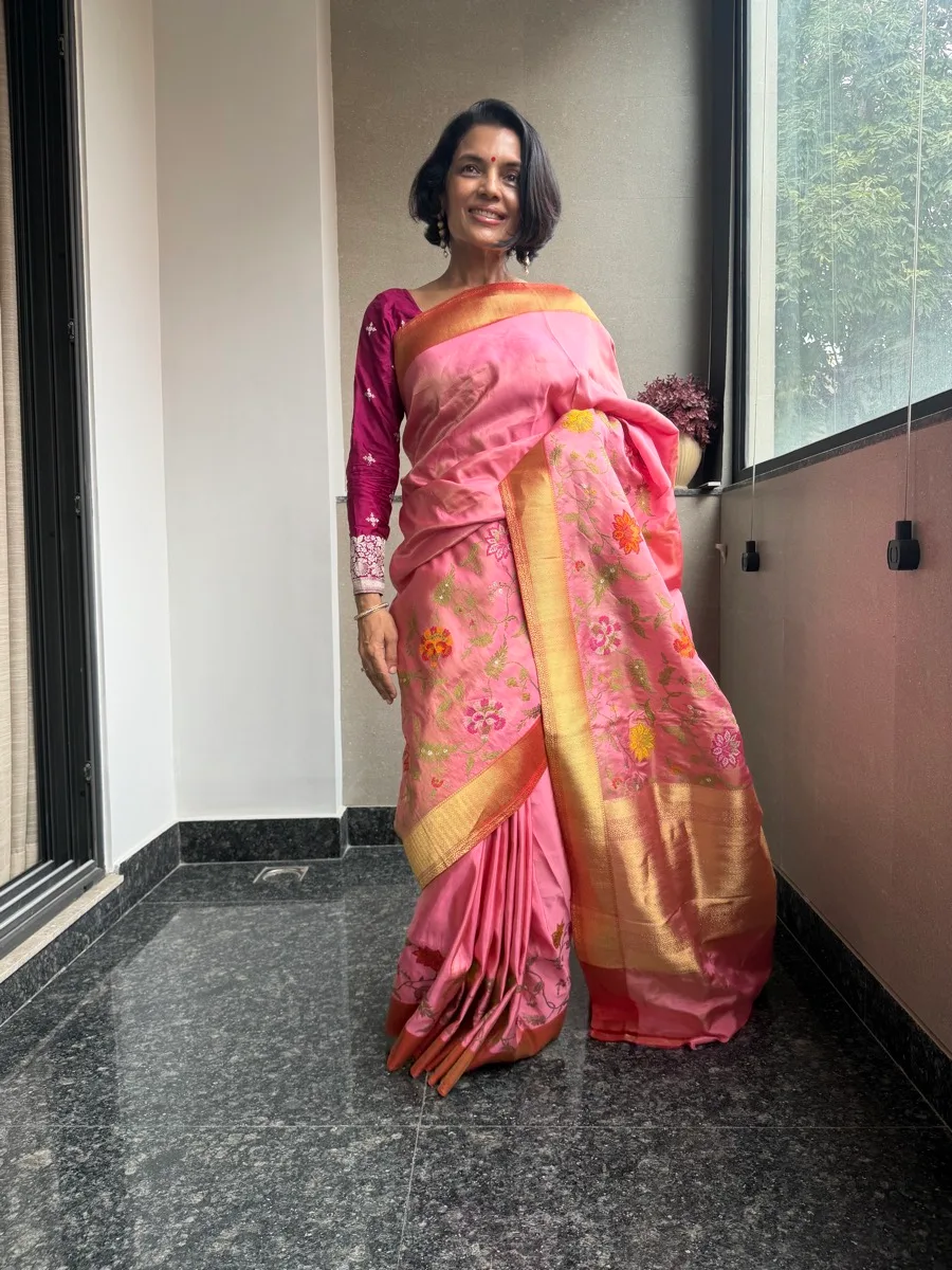 Pink Tissue Katan Silk Multi-Meena Kaduwa Banarasi Saree — Banarasi, Tissue Katan Silk, Varanasi, Uttar Pradesh, view 2