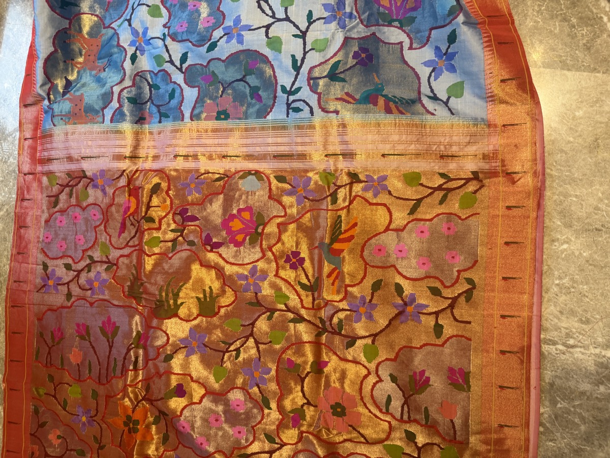 Powder Blue Tissue Silk Jamdani Paithani Saree — Paithani, Tissue Silk, Yeola, Maharashtra, view 9