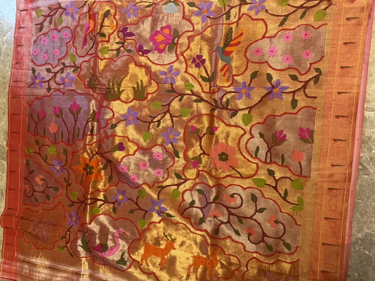 Powder Blue Tissue Silk Jamdani Paithani Saree — Paithani, Tissue Silk, Yeola, Maharashtra, view 12