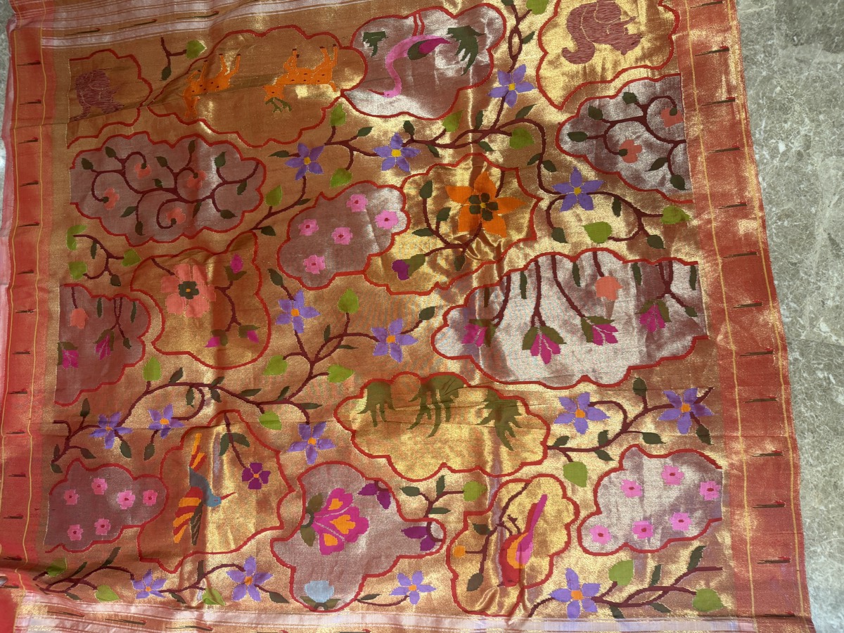 Powder Blue Tissue Silk Jamdani Paithani Saree — Paithani, Tissue Silk, Yeola, Maharashtra, view 8