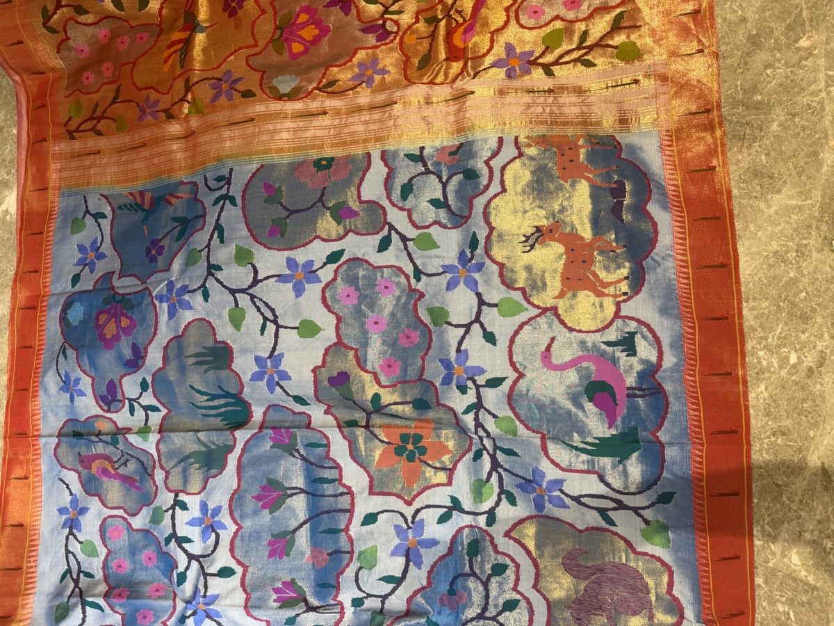 Powder Blue Tissue Silk Jamdani Paithani Saree — Paithani, Tissue Silk, Yeola, Maharashtra, view 11