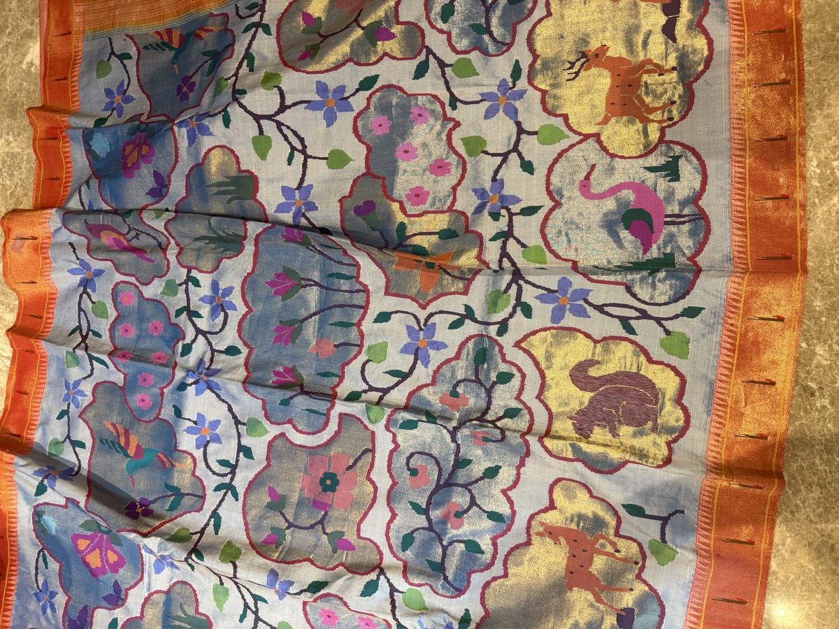 Powder Blue Tissue Silk Jamdani Paithani Saree — Paithani, Tissue Silk, Yeola, Maharashtra, view 10