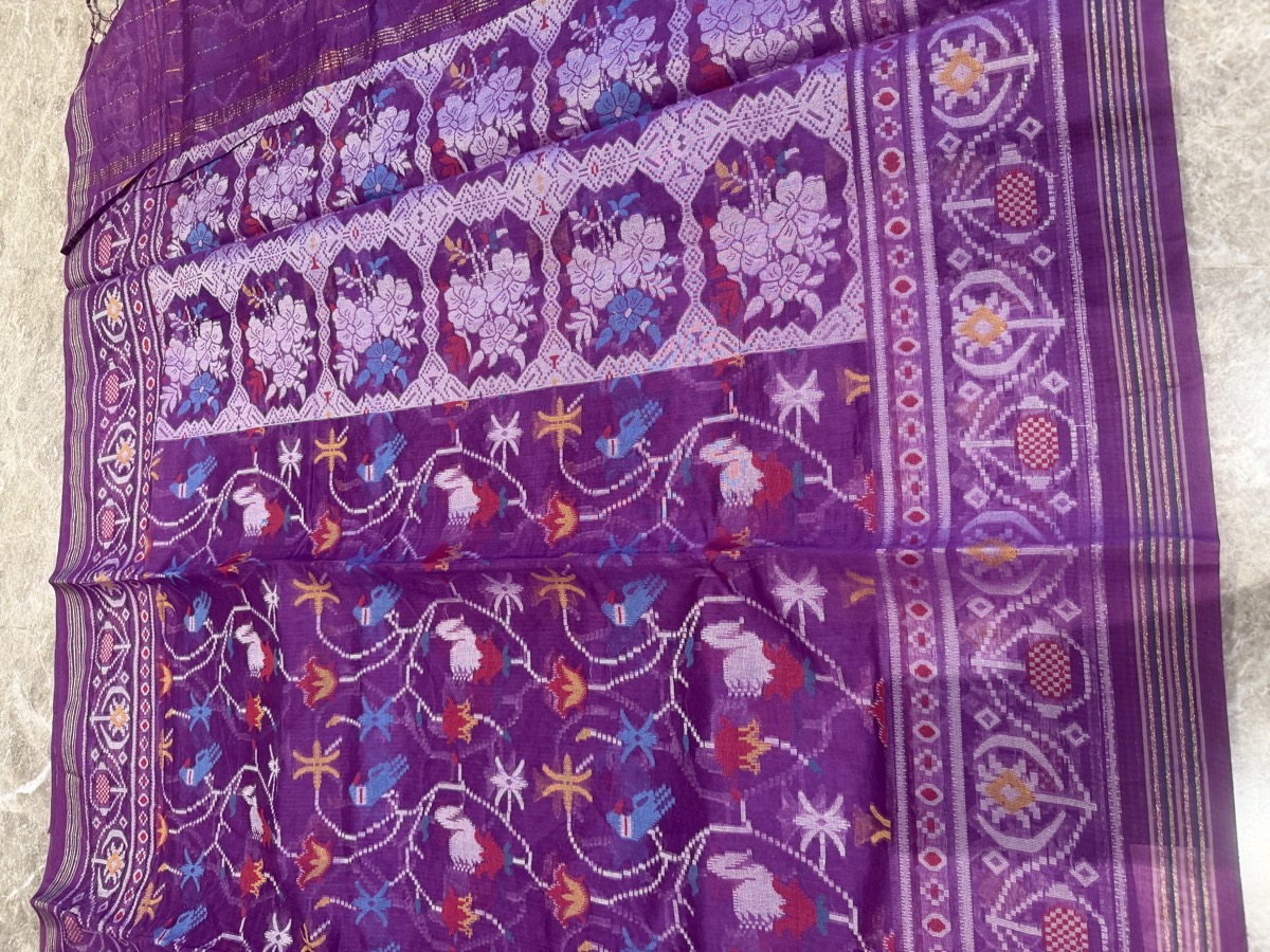 Purple Cotton Cutwork Jamdani Patola-Inspired Banarasi Saree — Banarasi, Cotton, Varanasi, Uttar Pradesh, view 5
