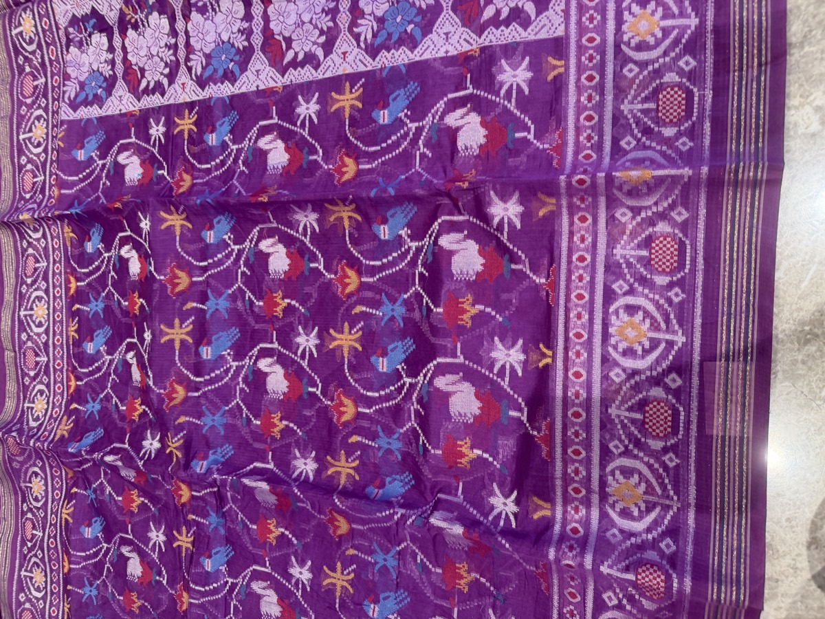 Purple Cotton Cutwork Jamdani Patola-Inspired Banarasi Saree — Banarasi, Cotton, Varanasi, Uttar Pradesh, view 6