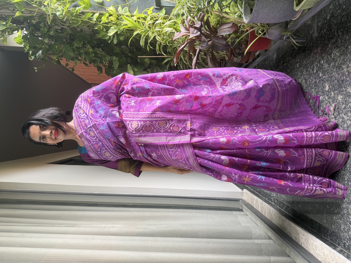 Purple Cotton Cutwork Jamdani Patola-Inspired Banarasi Saree — Banarasi, Cotton, Varanasi, Uttar Pradesh, view 4