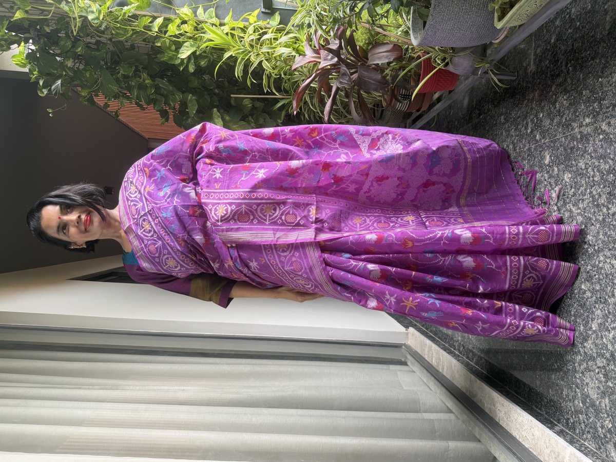 Purple Cotton Cutwork Jamdani Patola-Inspired Banarasi Saree — Banarasi, Cotton, Varanasi, Uttar Pradesh, view 3