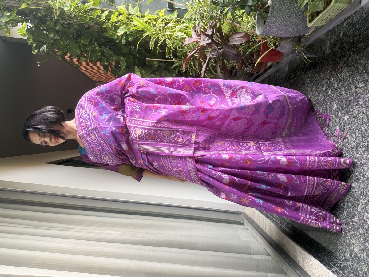 Purple Cotton Cutwork Jamdani Patola-Inspired Banarasi Saree — Banarasi, Cotton, Varanasi, Uttar Pradesh, view 2