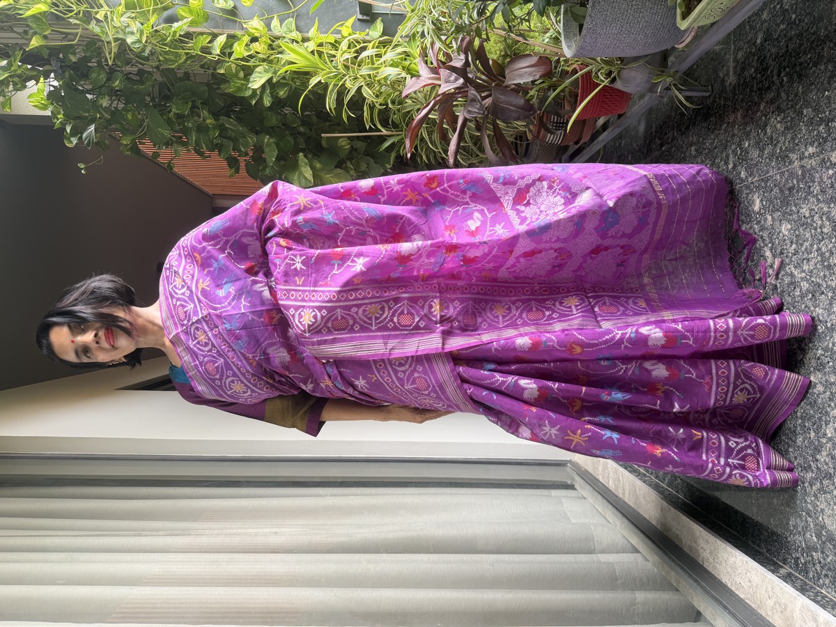 Purple Cotton Cutwork Jamdani Patola-Inspired Banarasi Saree — Banarasi, Cotton, Varanasi, Uttar Pradesh