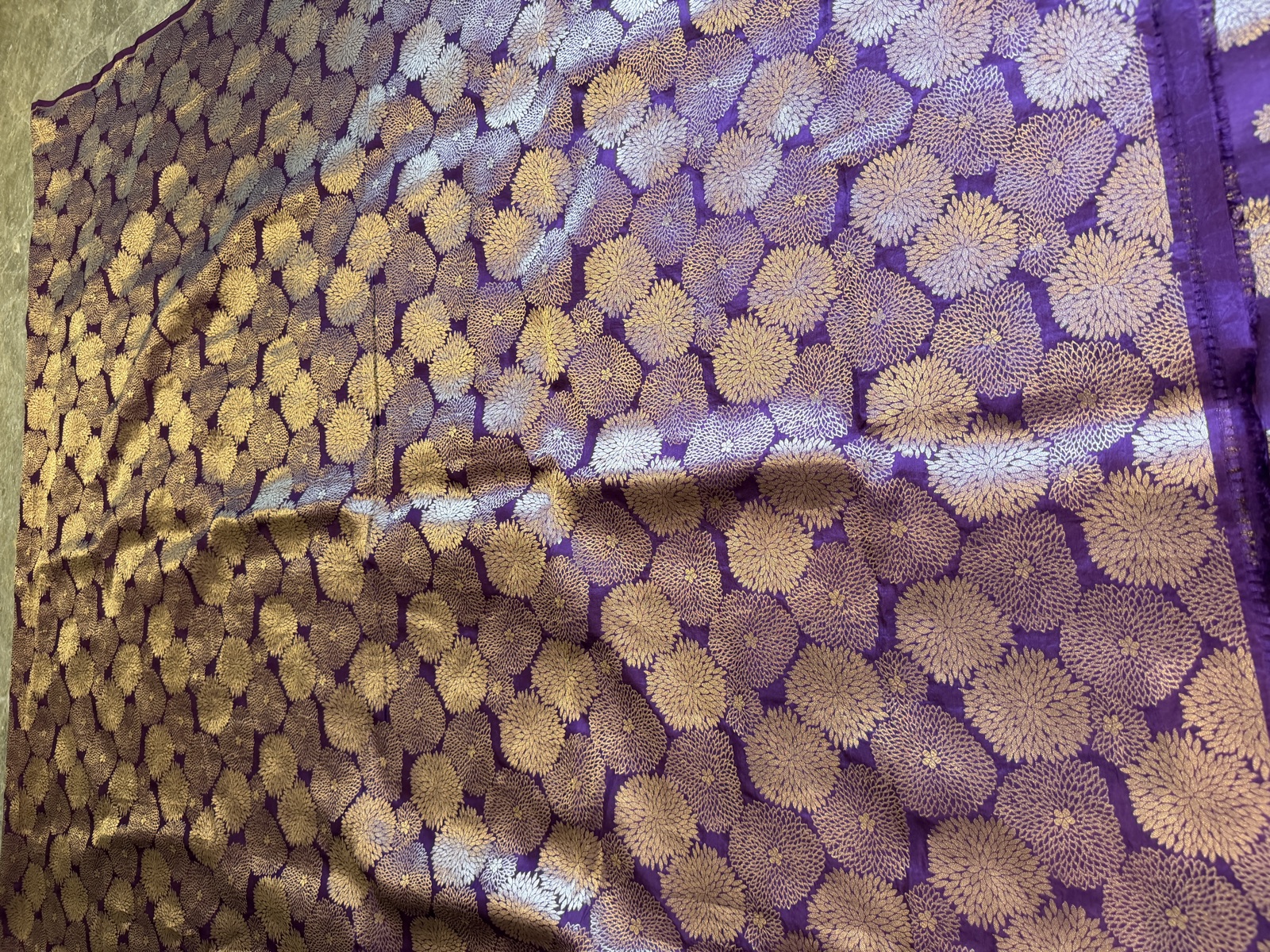 Purple Ektara Katan Silk Unstitched Suit Set with Zari Buti — Katan Silk, Varanasi, Uttar Pradesh