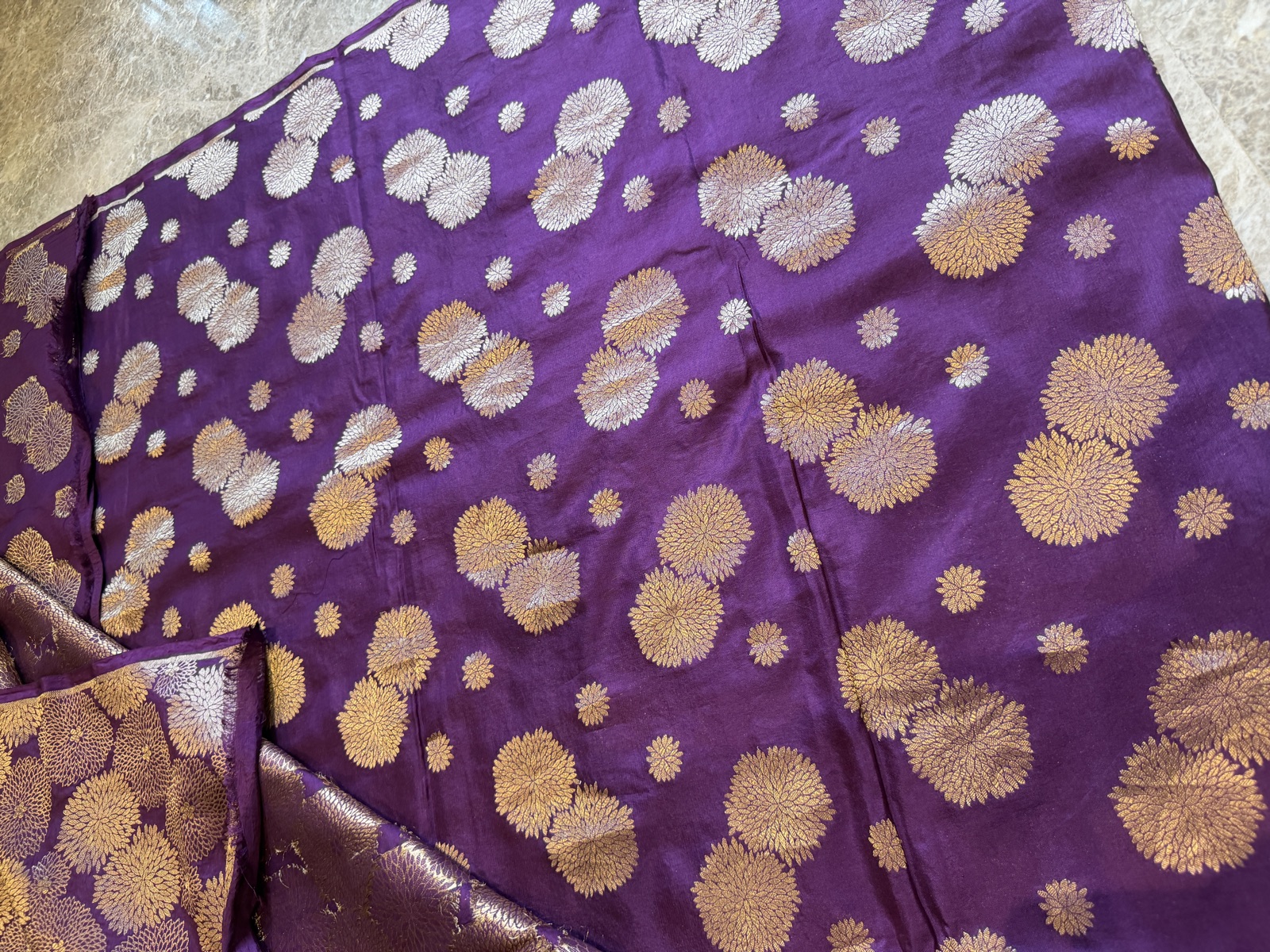 Purple Ektara Katan Silk Unstitched Suit Set with Zari Buti — Katan Silk, Varanasi, Uttar Pradesh, view 2