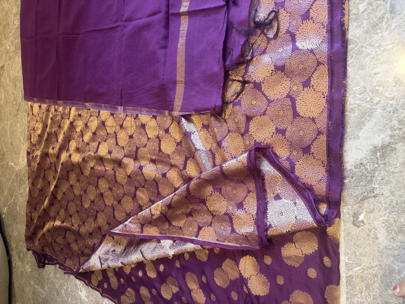 Purple Ektara Katan Silk Unstitched Suit Set with Zari Buti — Katan Silk, Varanasi, Uttar Pradesh, view 3