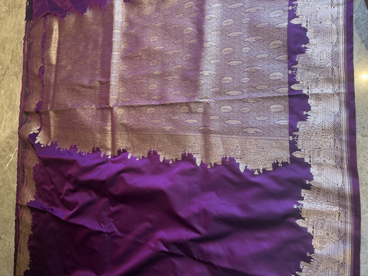 Purple Mushroo Silk Banarasi Saree — Kashi Assi Ghat — Banarasi, Mushroo Silk, Varanasi, Uttar Pradesh, view 8