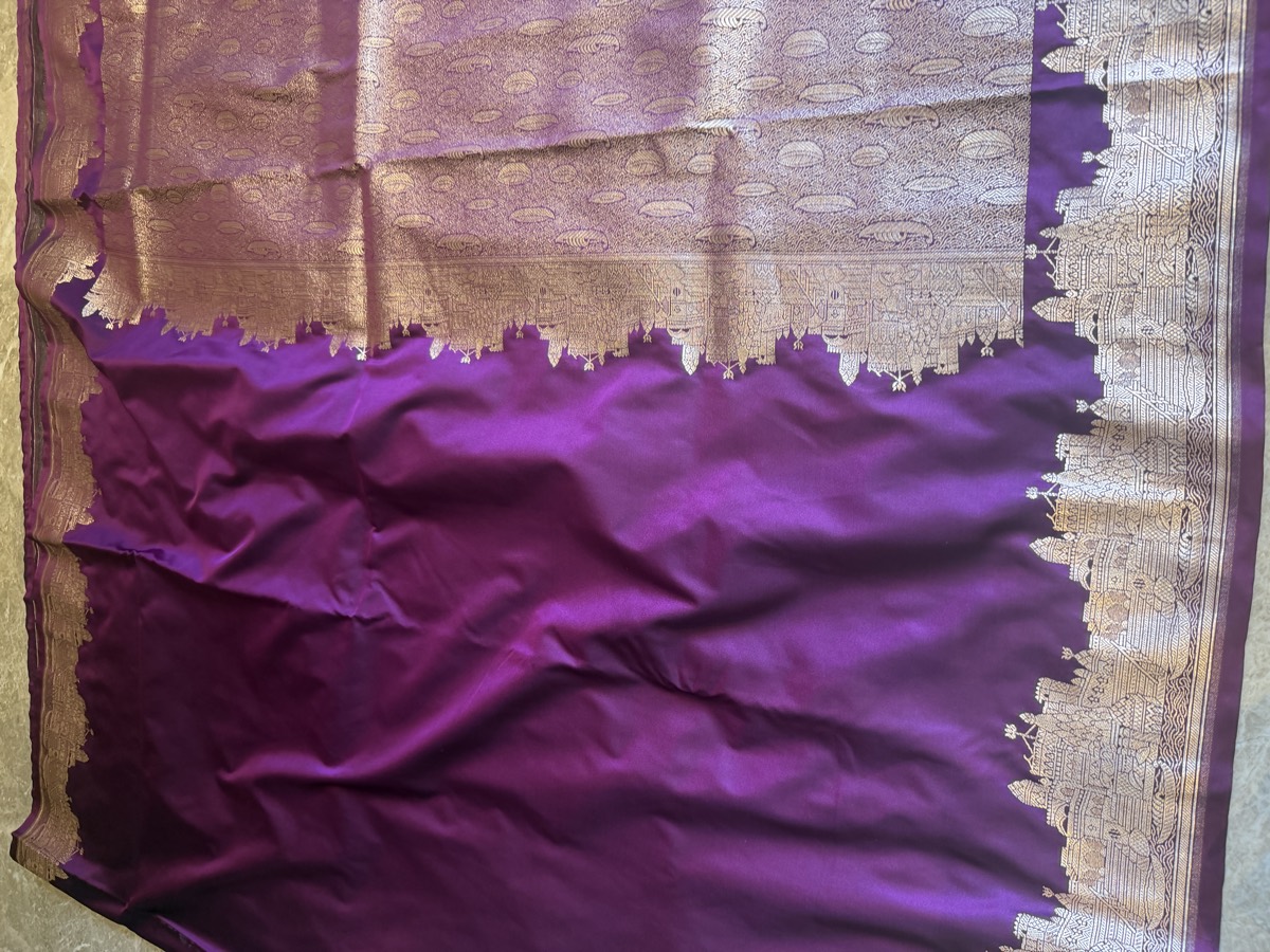 Purple Mushroo Silk Banarasi Saree — Kashi Assi Ghat — Banarasi, Mushroo Silk, Varanasi, Uttar Pradesh, view 9
