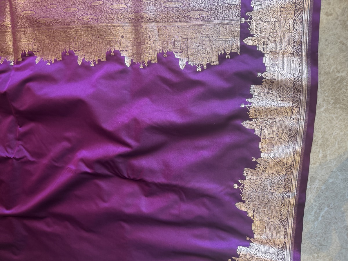 Purple Mushroo Silk Banarasi Saree — Kashi Assi Ghat — Banarasi, Mushroo Silk, Varanasi, Uttar Pradesh, view 10