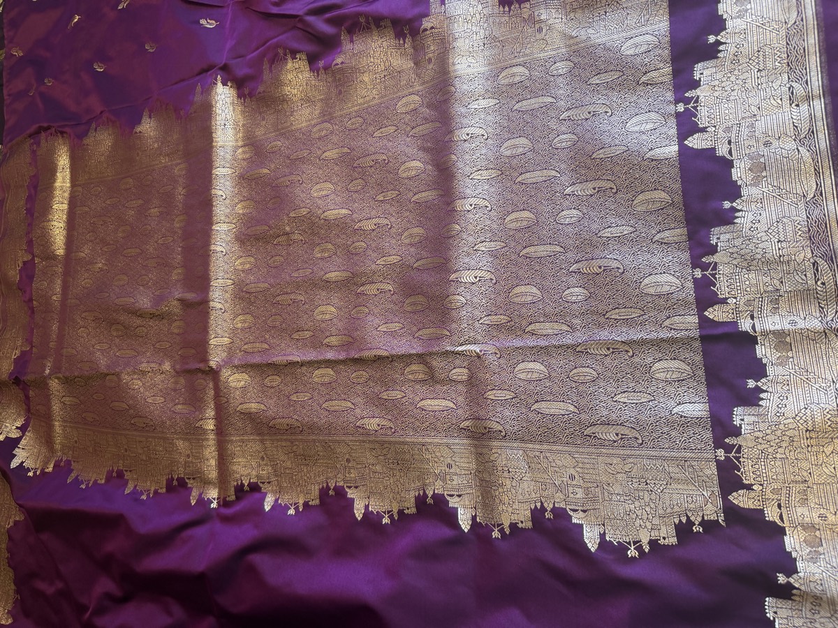 Purple Mushroo Silk Banarasi Saree — Kashi Assi Ghat — Banarasi, Mushroo Silk, Varanasi, Uttar Pradesh, view 12