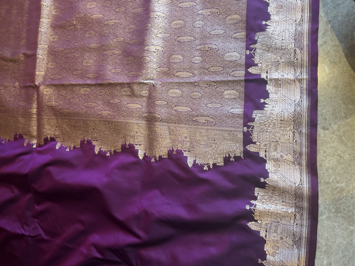 Purple Mushroo Silk Banarasi Saree — Kashi Assi Ghat — Banarasi, Mushroo Silk, Varanasi, Uttar Pradesh, view 13