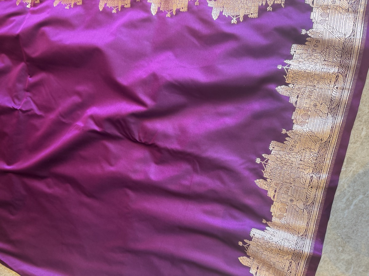 Purple Mushroo Silk Banarasi Saree — Kashi Assi Ghat — Banarasi, Mushroo Silk, Varanasi, Uttar Pradesh, view 14